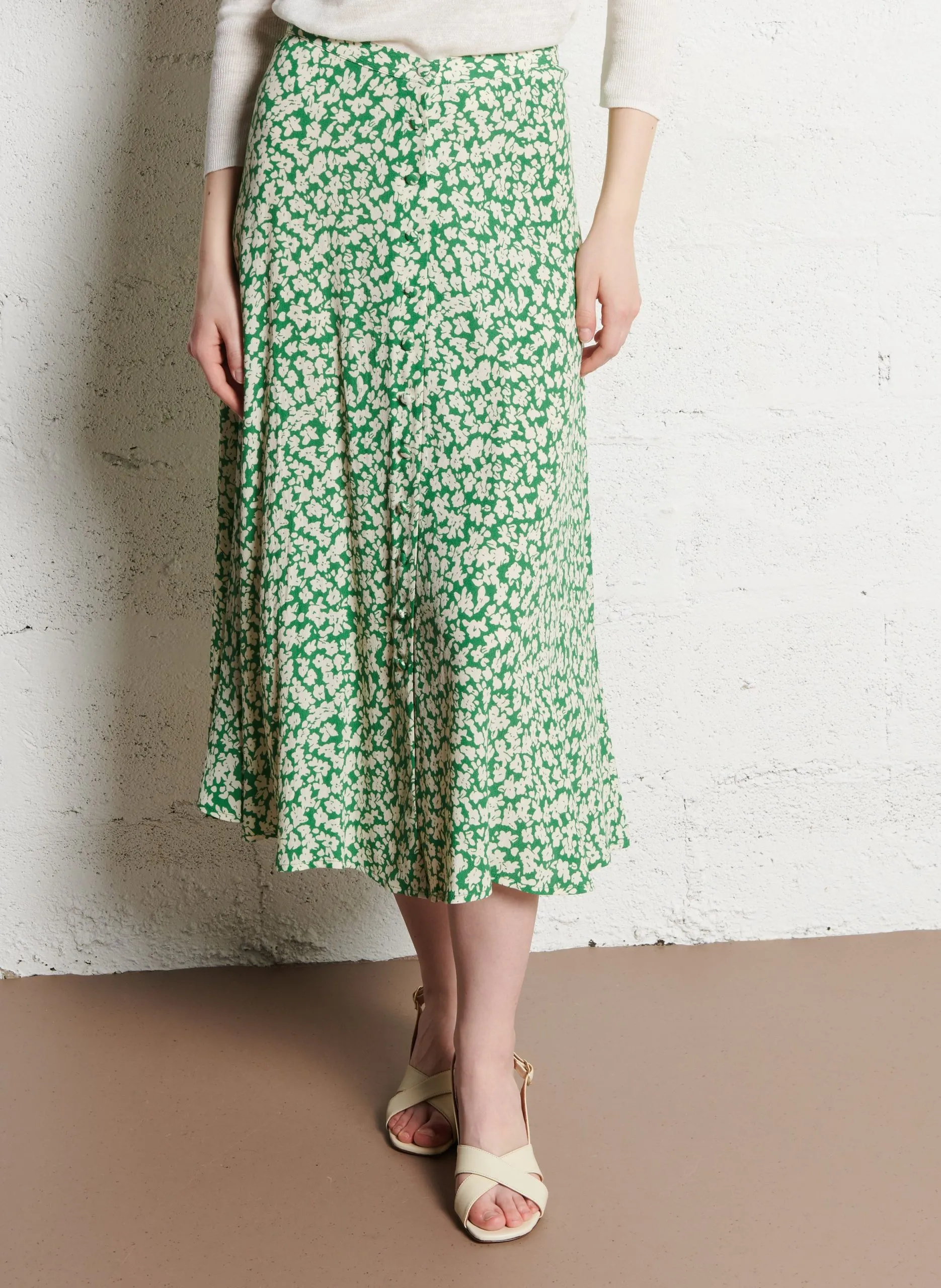 Jupe midi évasée jacquard Vert SALMA