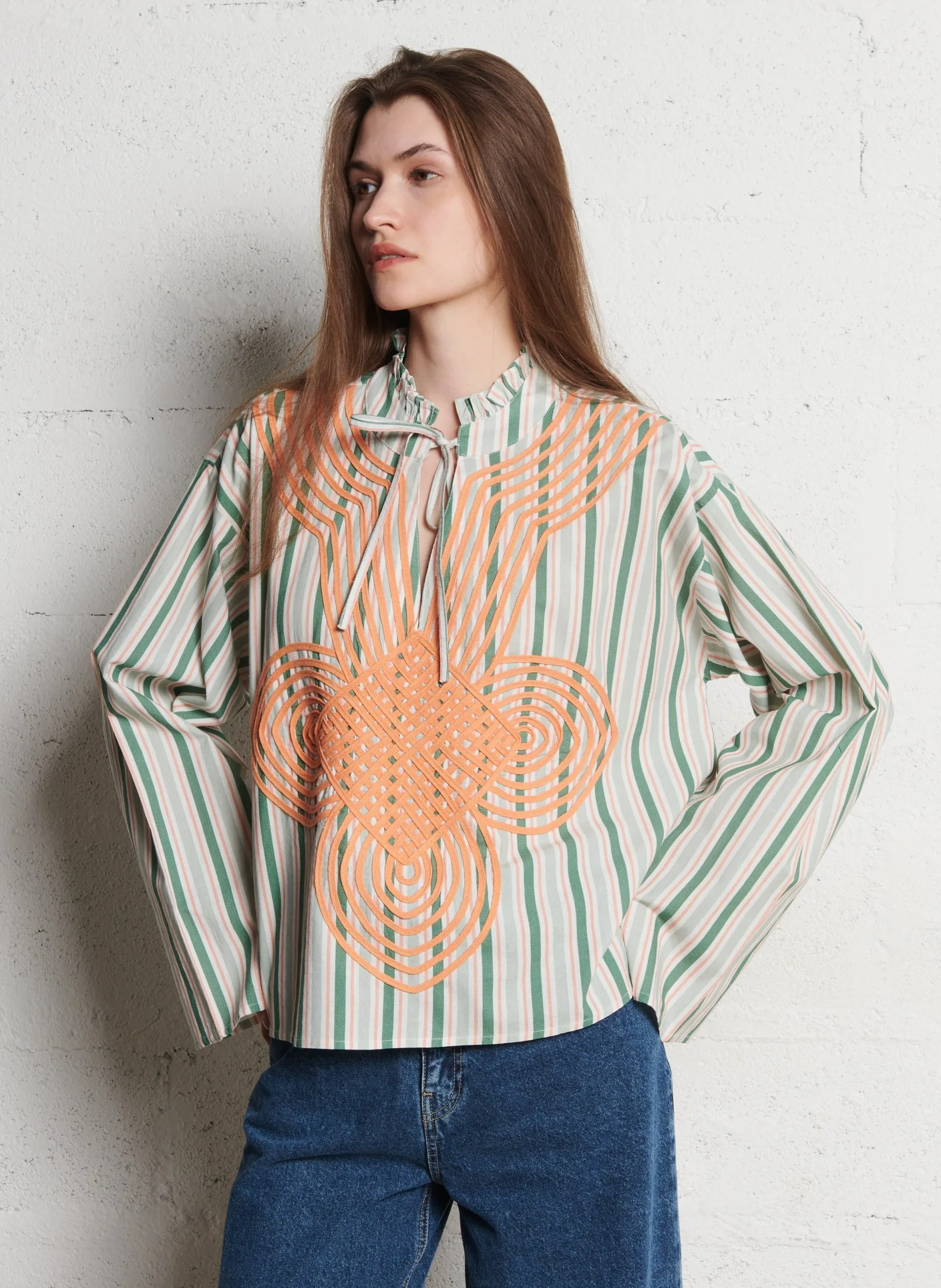 Blouse col V à rayures Orange GANGA