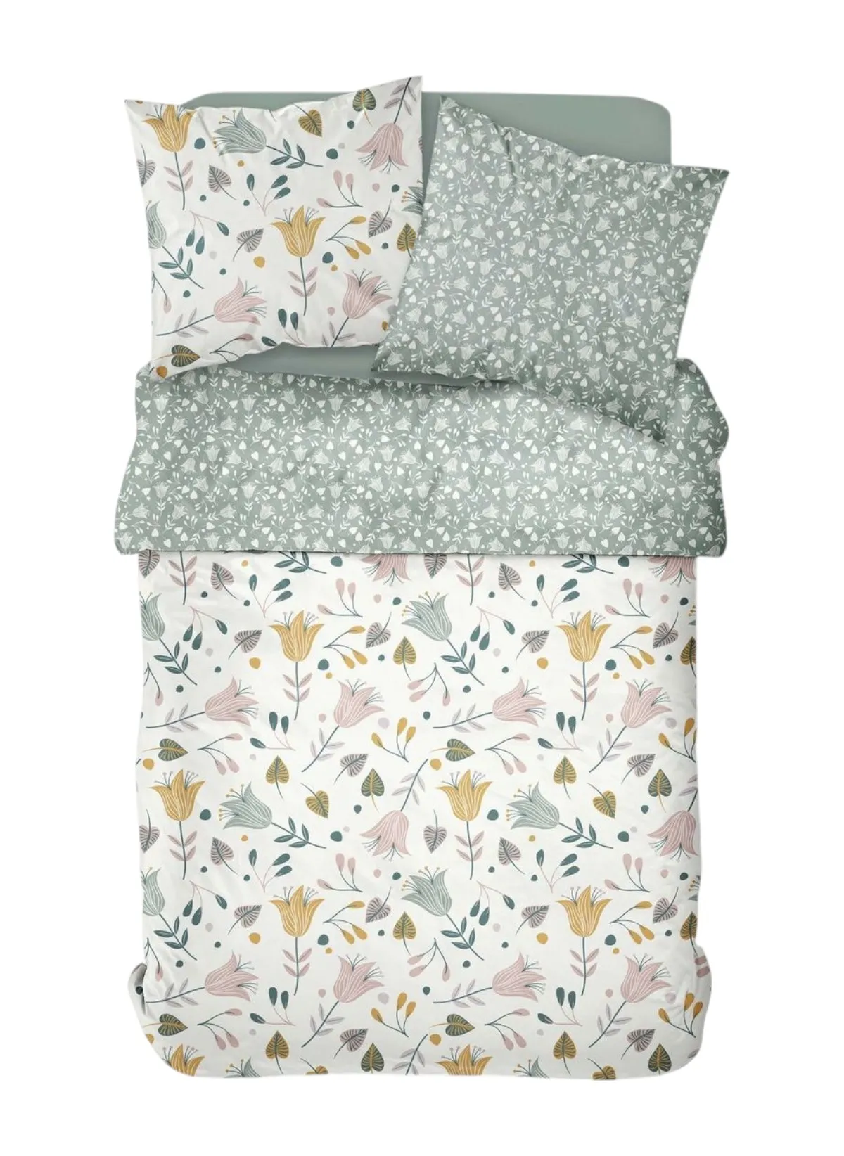 Parure de lit imprimé en coton Blanc SUNSHINE POLLIN