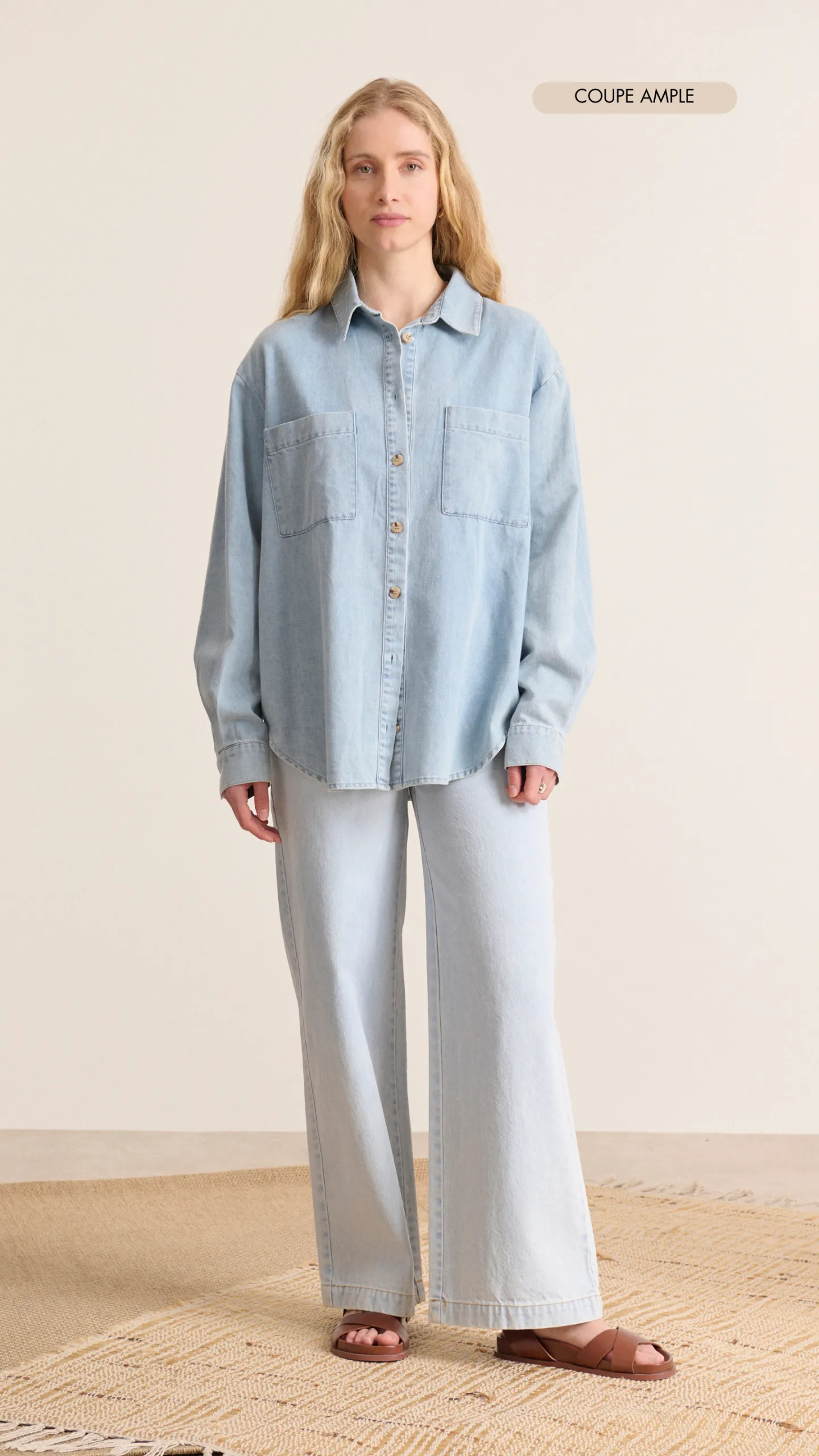 Chemise manches longues en denim Bleu TEO