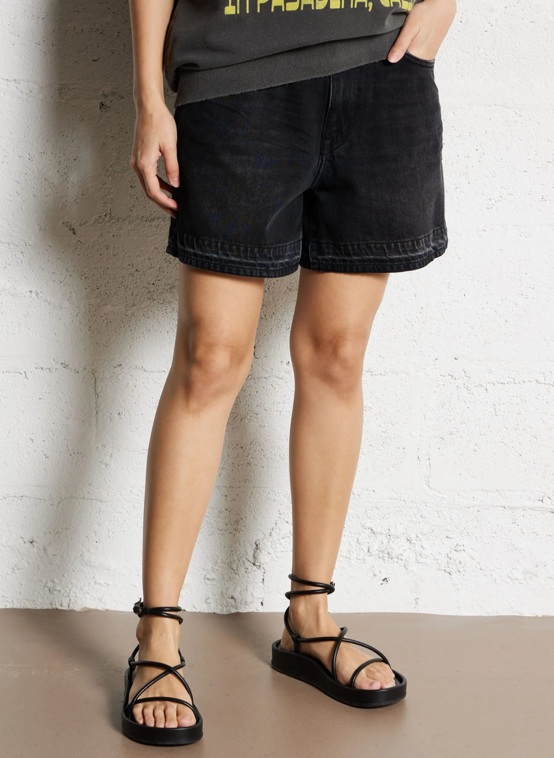 Short boyfriend en coton mélangé Noir PACTOL