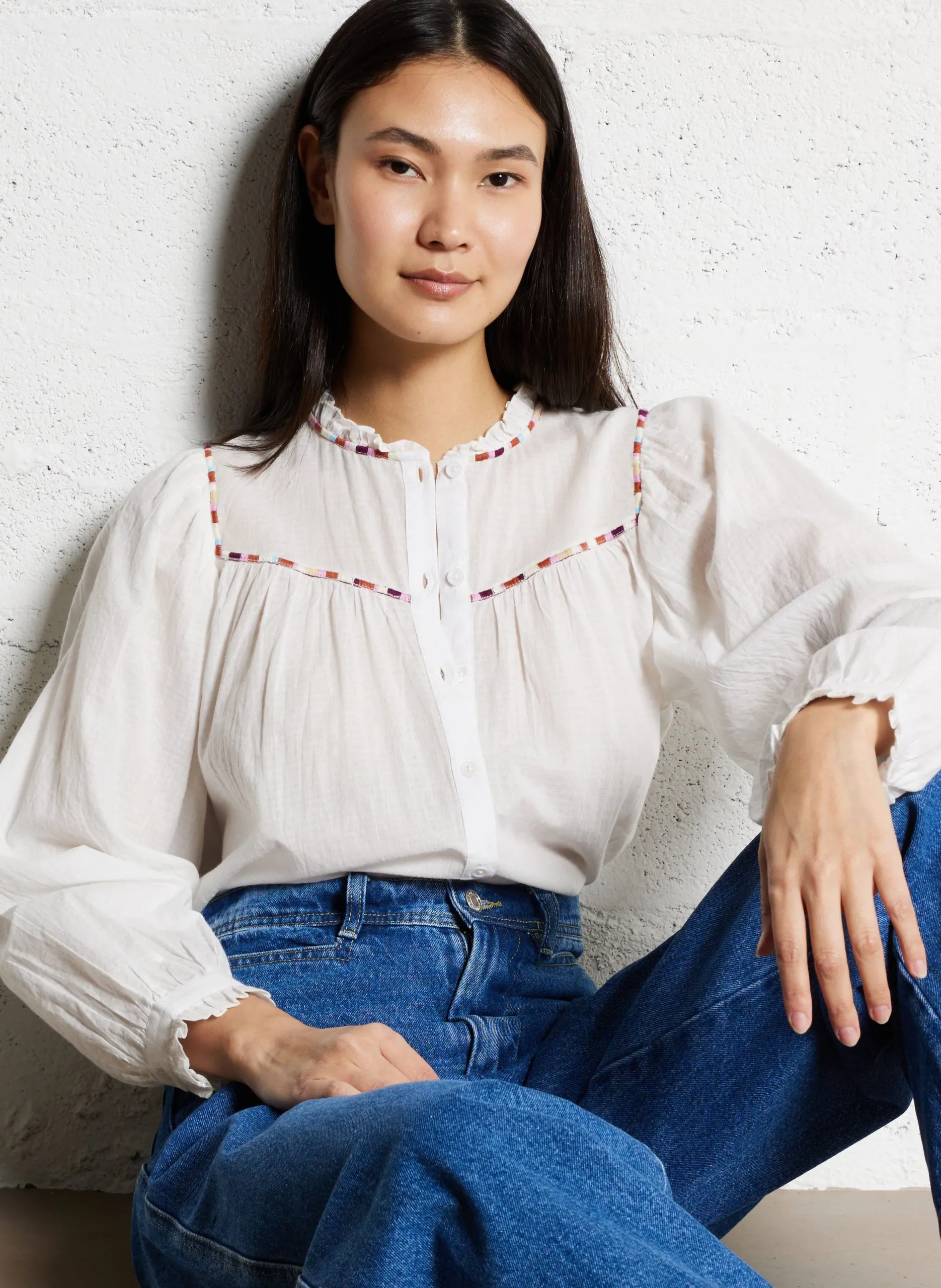 Blouse droite en coton Blanc BEATTIE