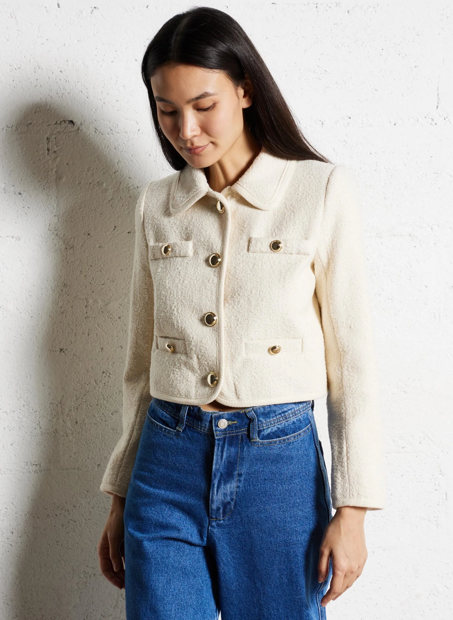 Veste droite en coton mélangé Beige MEIRADITH