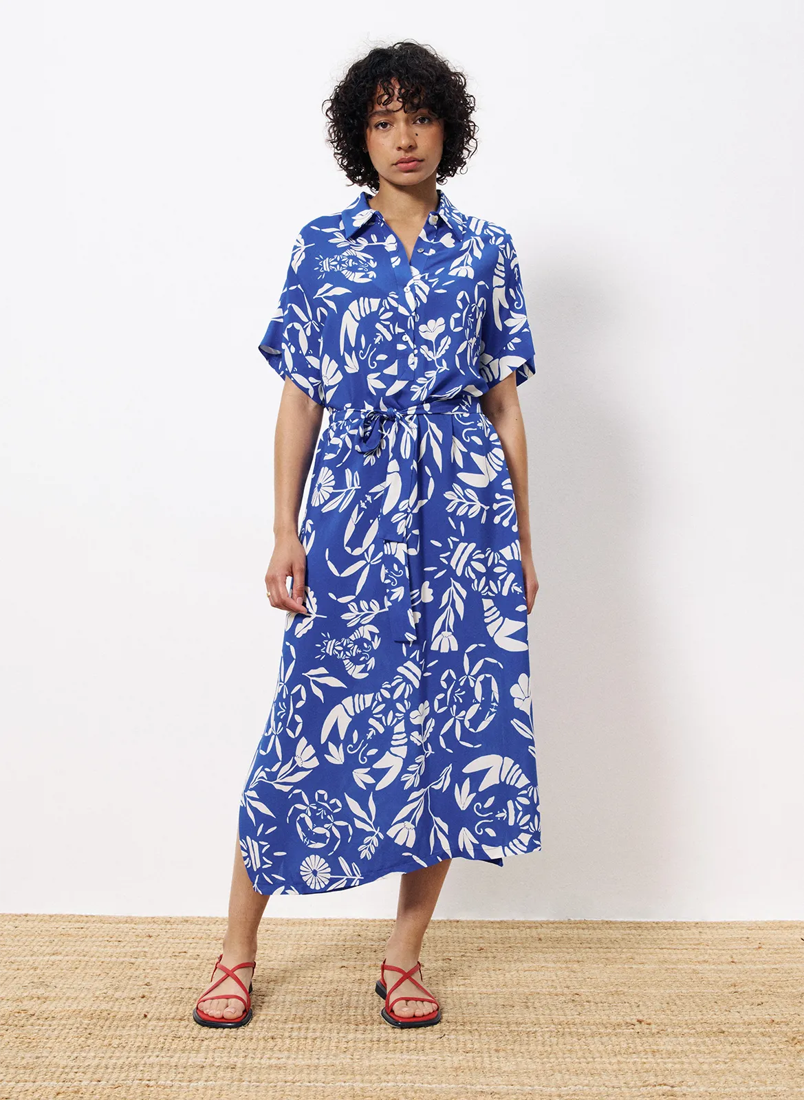 Robe midi ceinturée à motifs Orange GALIENA