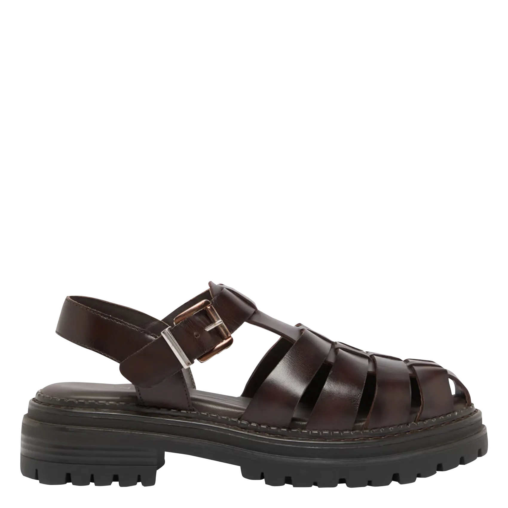 Sandales plates crantées en cuir Rouge ABRAHAM