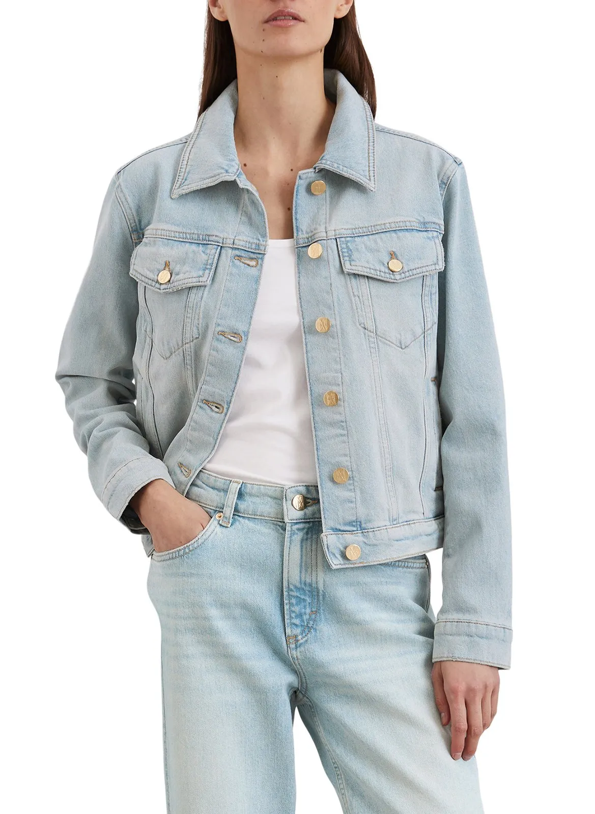 Veste en denim droite en coton mélangé Bleu