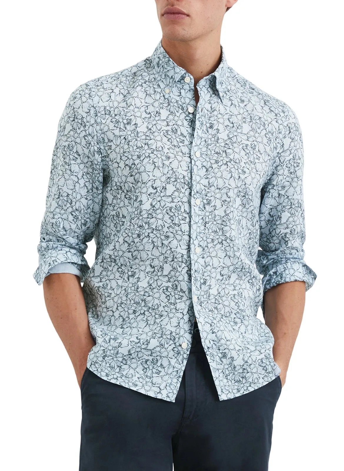 Chemise regular-fit en lin imprimé Bleu