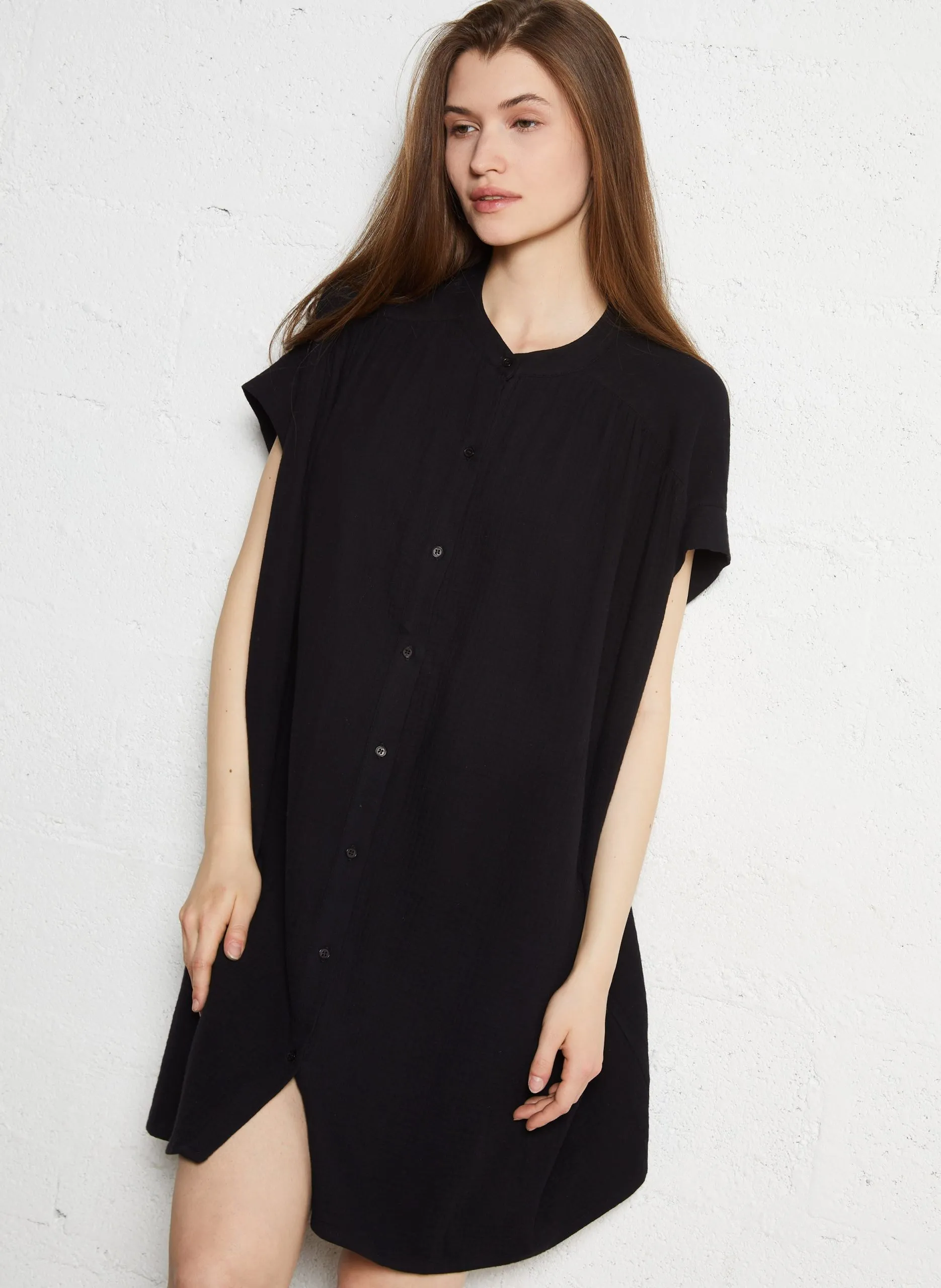 Robe courte col rond en coton Noir HELIETTE