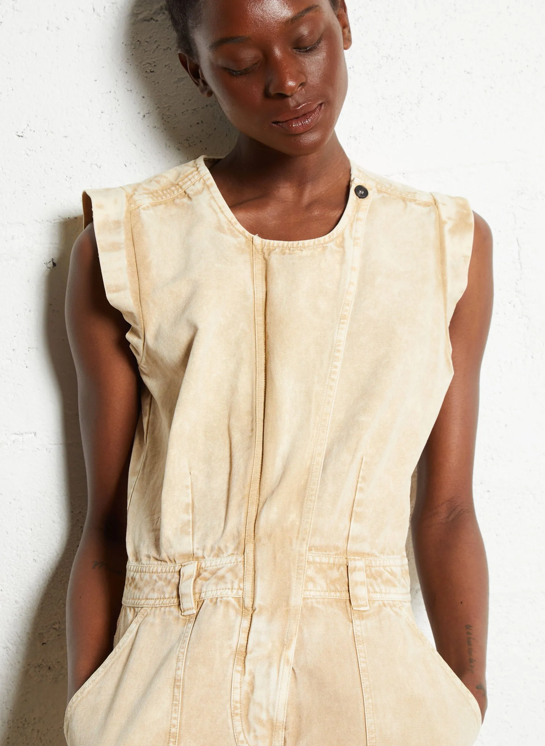 Combinaison col rond en coton bio Beige ORACE