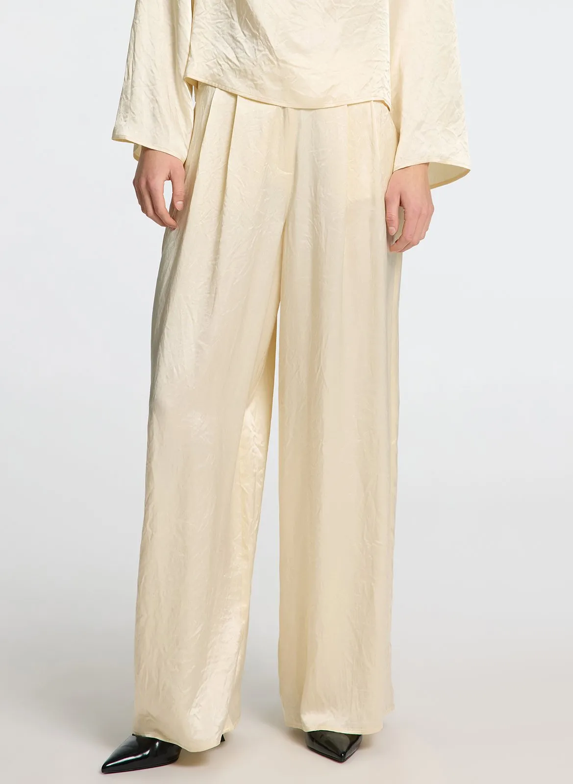 Pantalon large satiné Beige SELENE