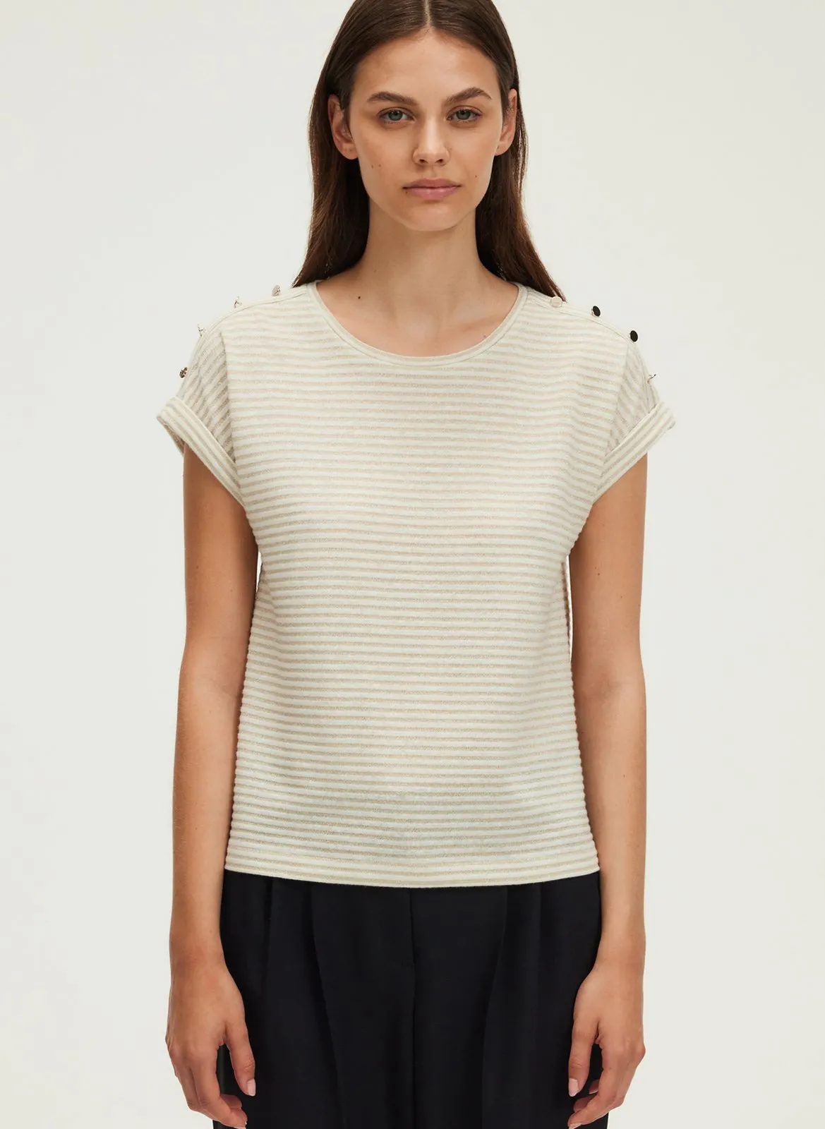 Tee-shirt droit en lin mélangé rayé Doré GERALDA
