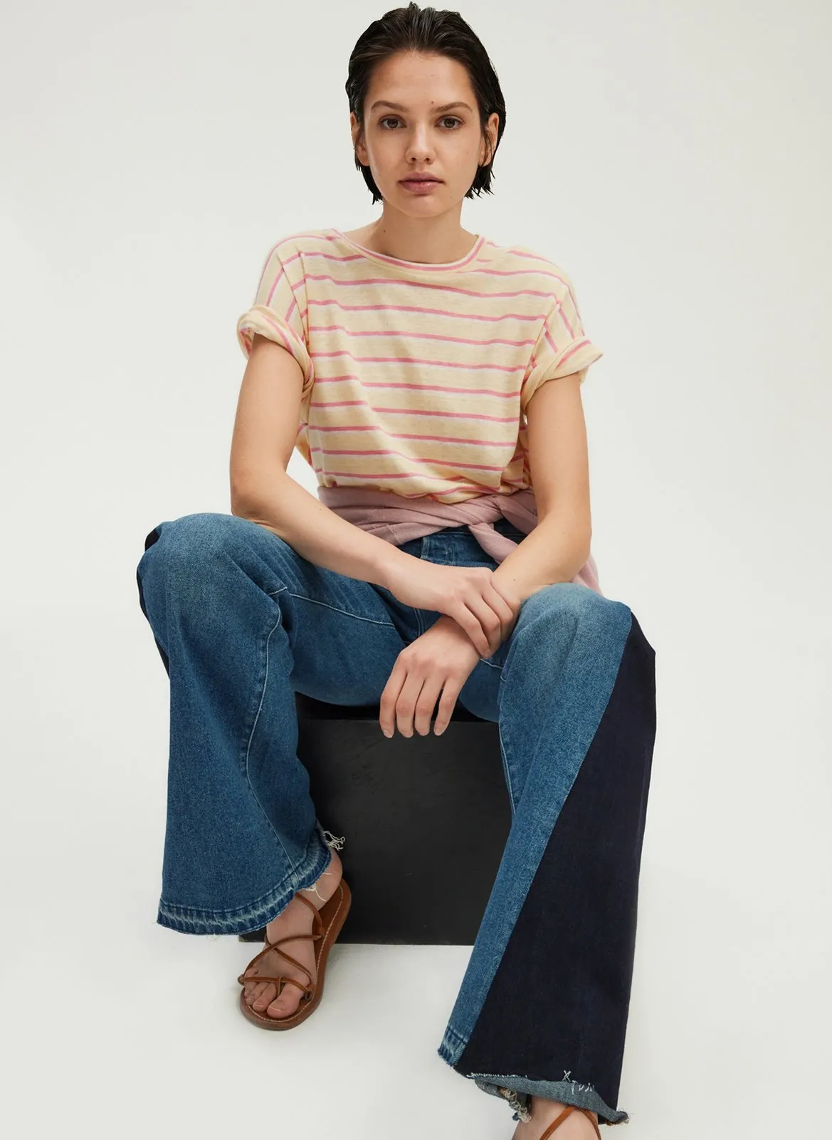 Tee-shirt droit en lin rayé Rose GISETTE