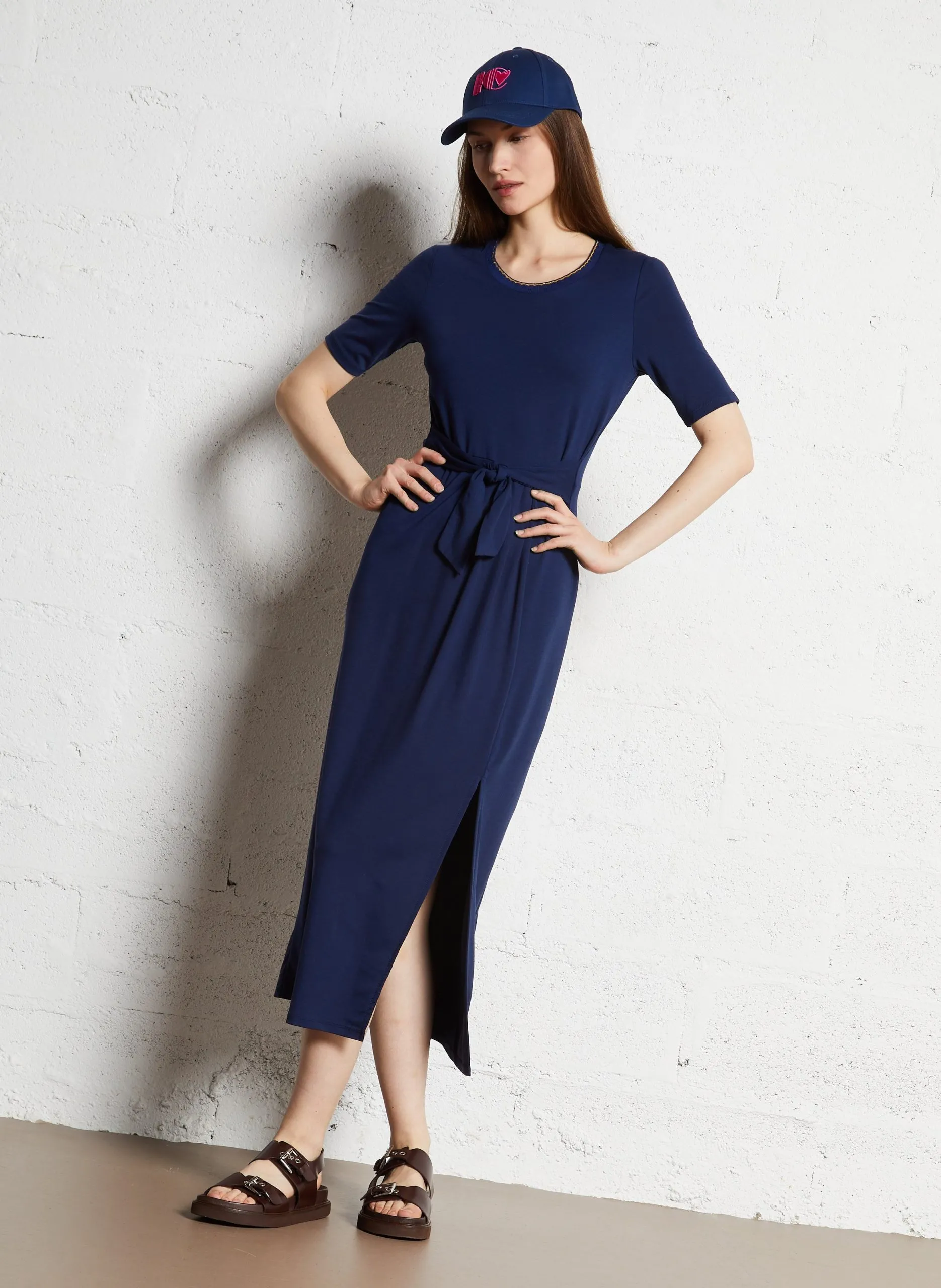 Robe droite col rond Bleu