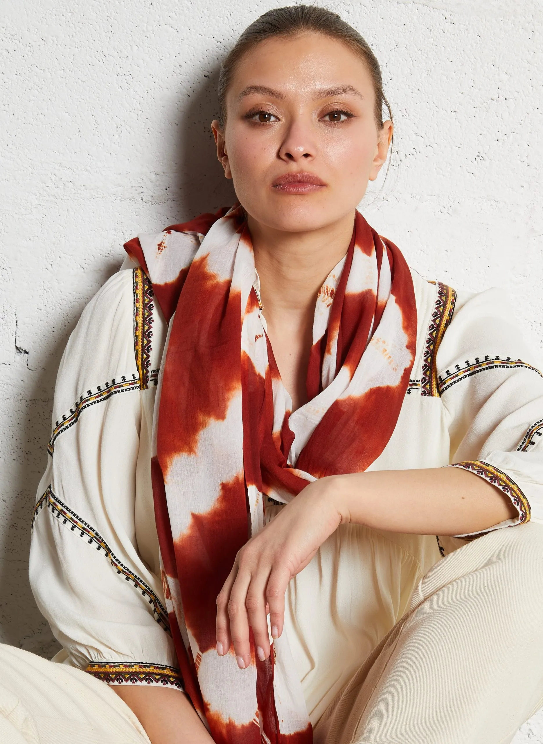 Foulard imprimé en coton Marron