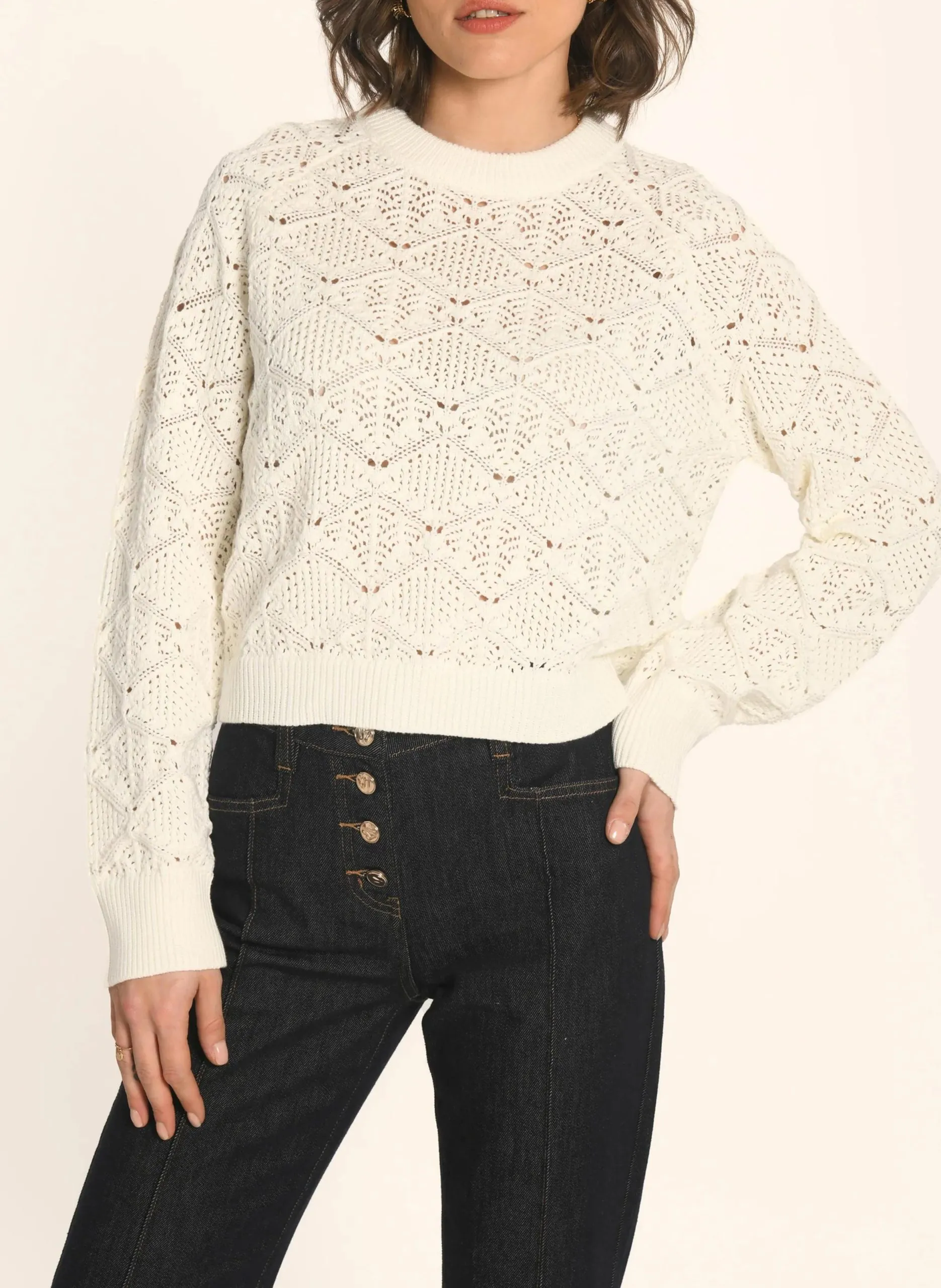 Pull droit en coton mélangé Blanc ANGE