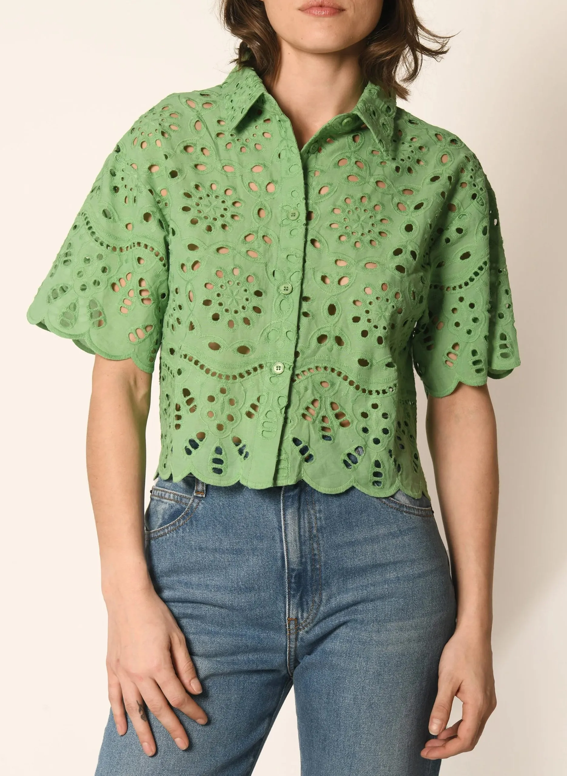 Chemise courte ajourée Vert ALOISE