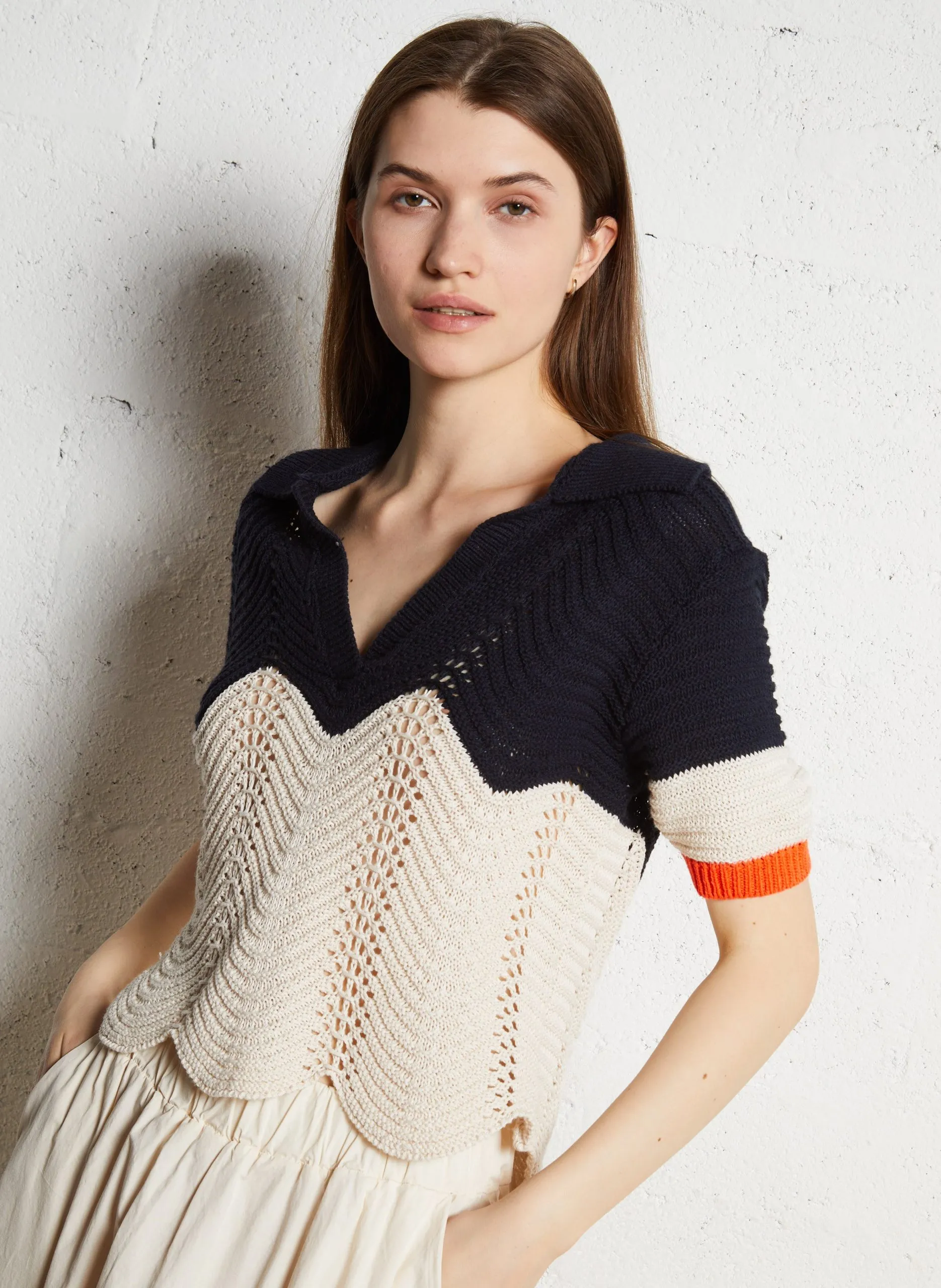 Pull col polo en coton mélangé Bleu CARL