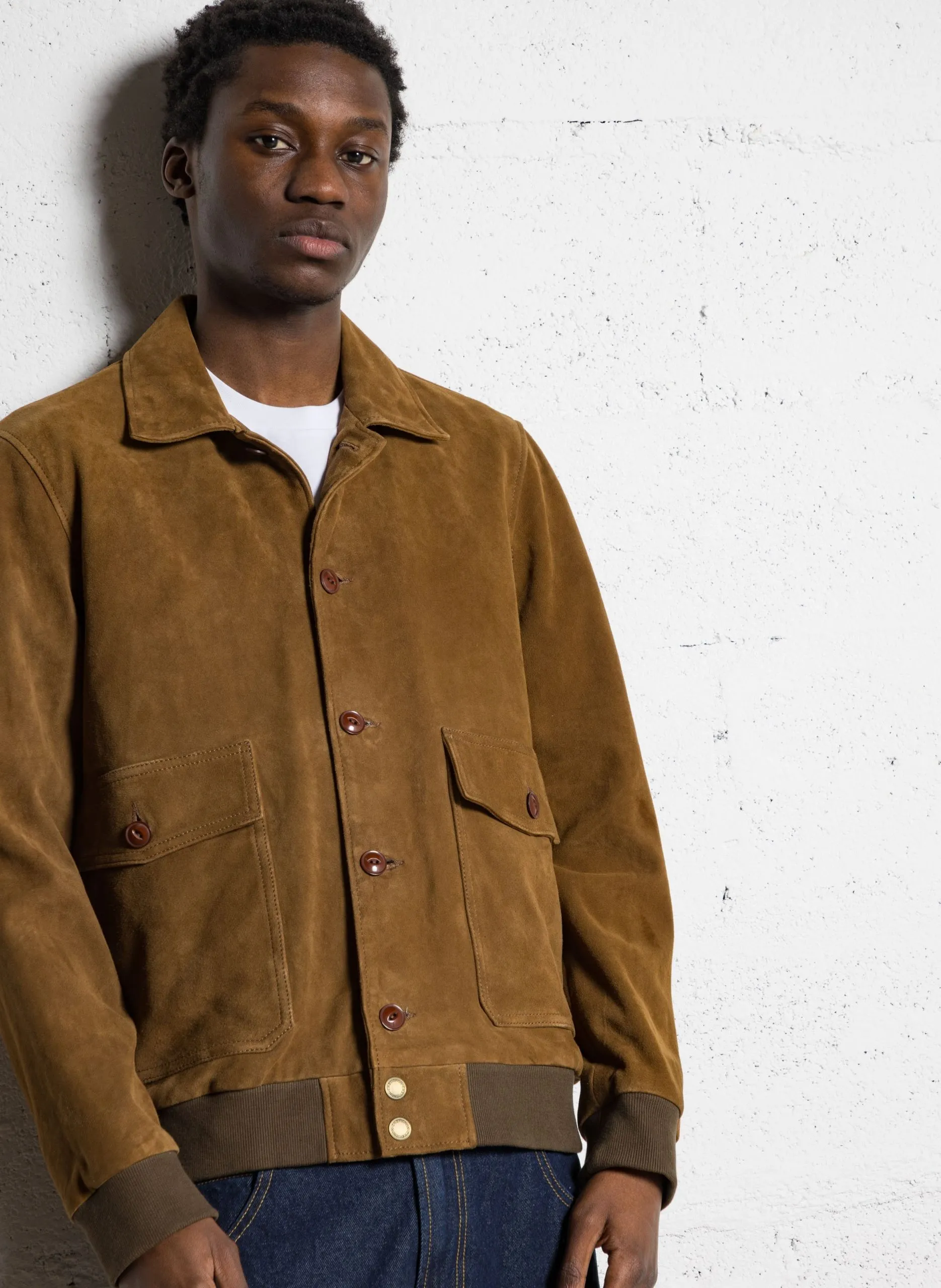 Blouson droit en coton Marron