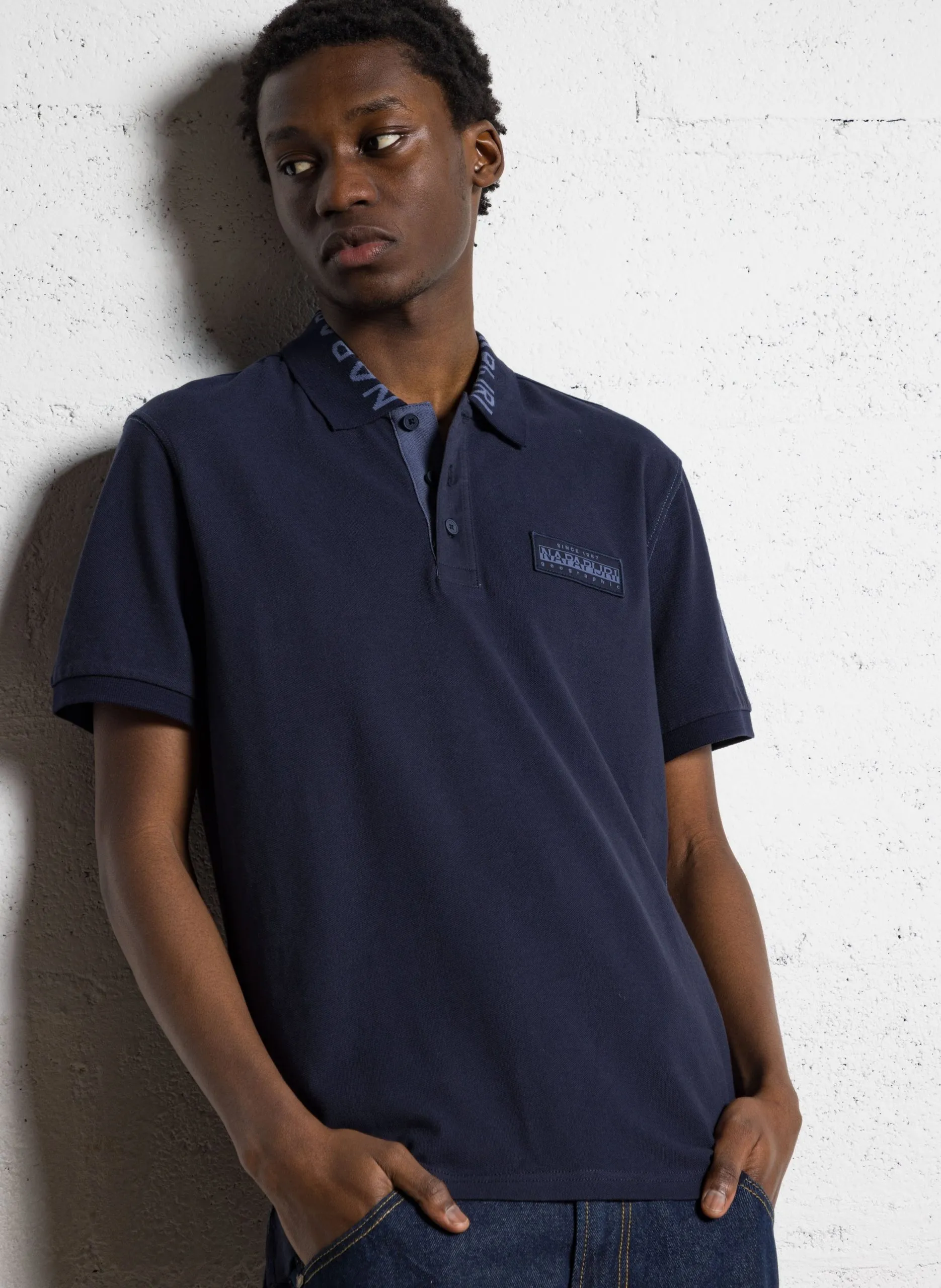 Polo regular en coton Bleu E-AMUNDSEN 1