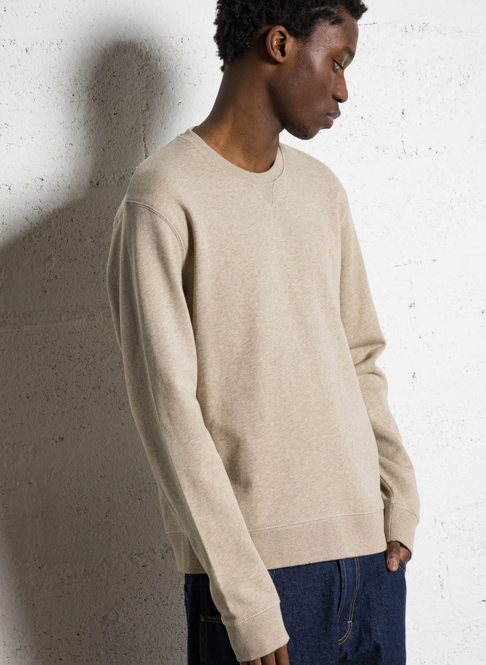 Sweat droit col rond en coton bio Beige TIM