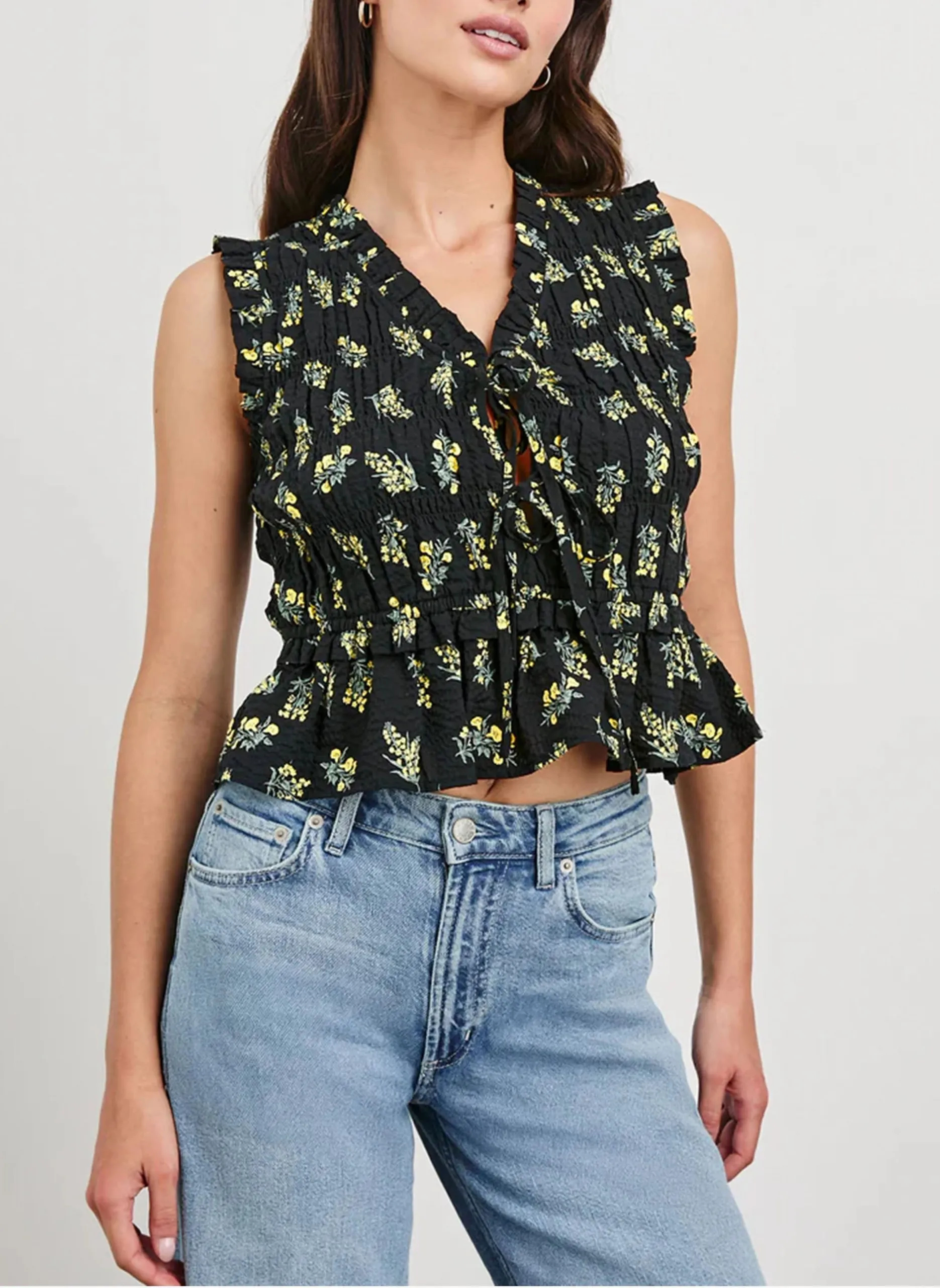 Top encolure V en coton Noir MARTINE