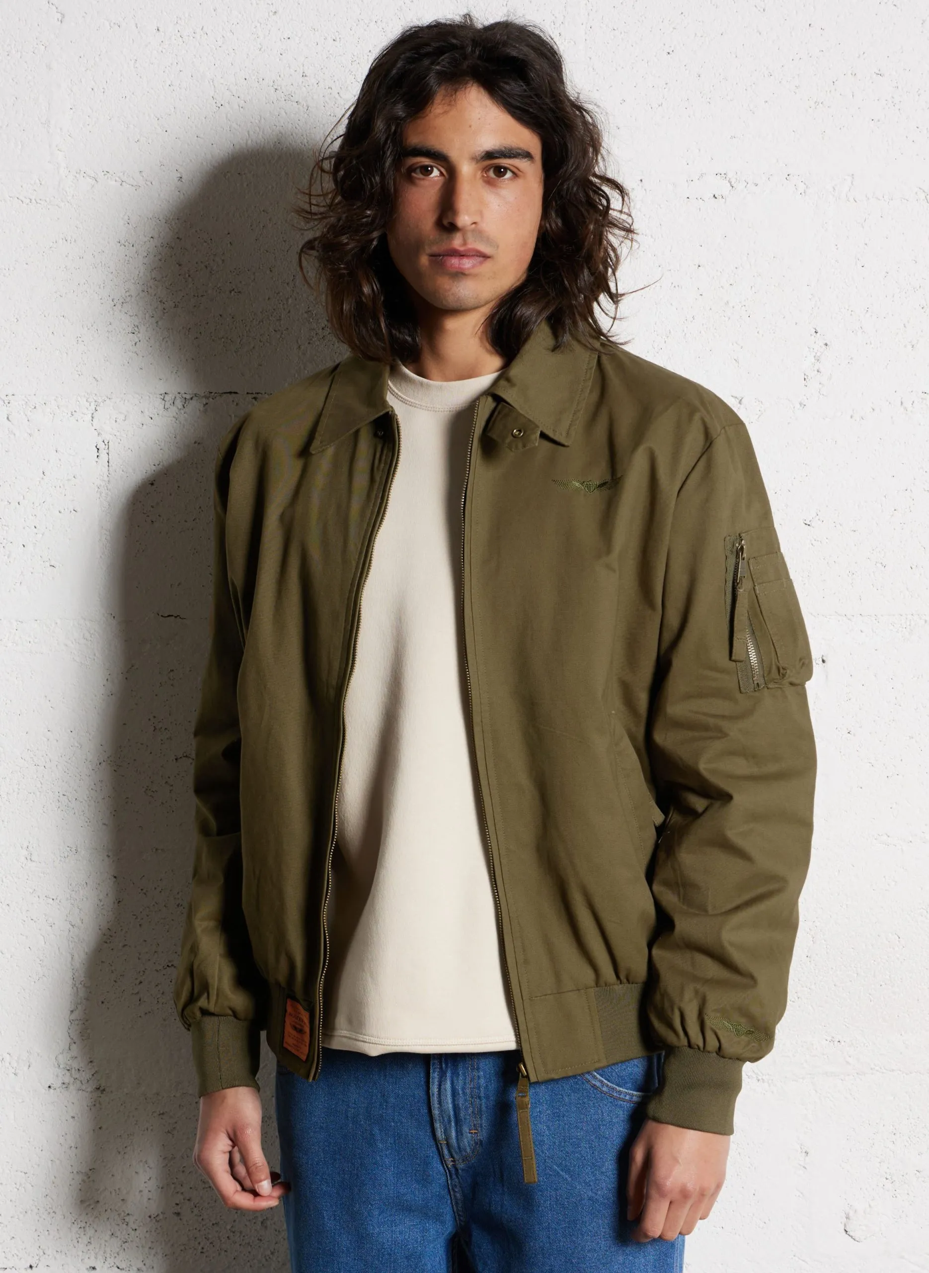 Veste zippée à bords-côtes en coton Kaki HUMMING