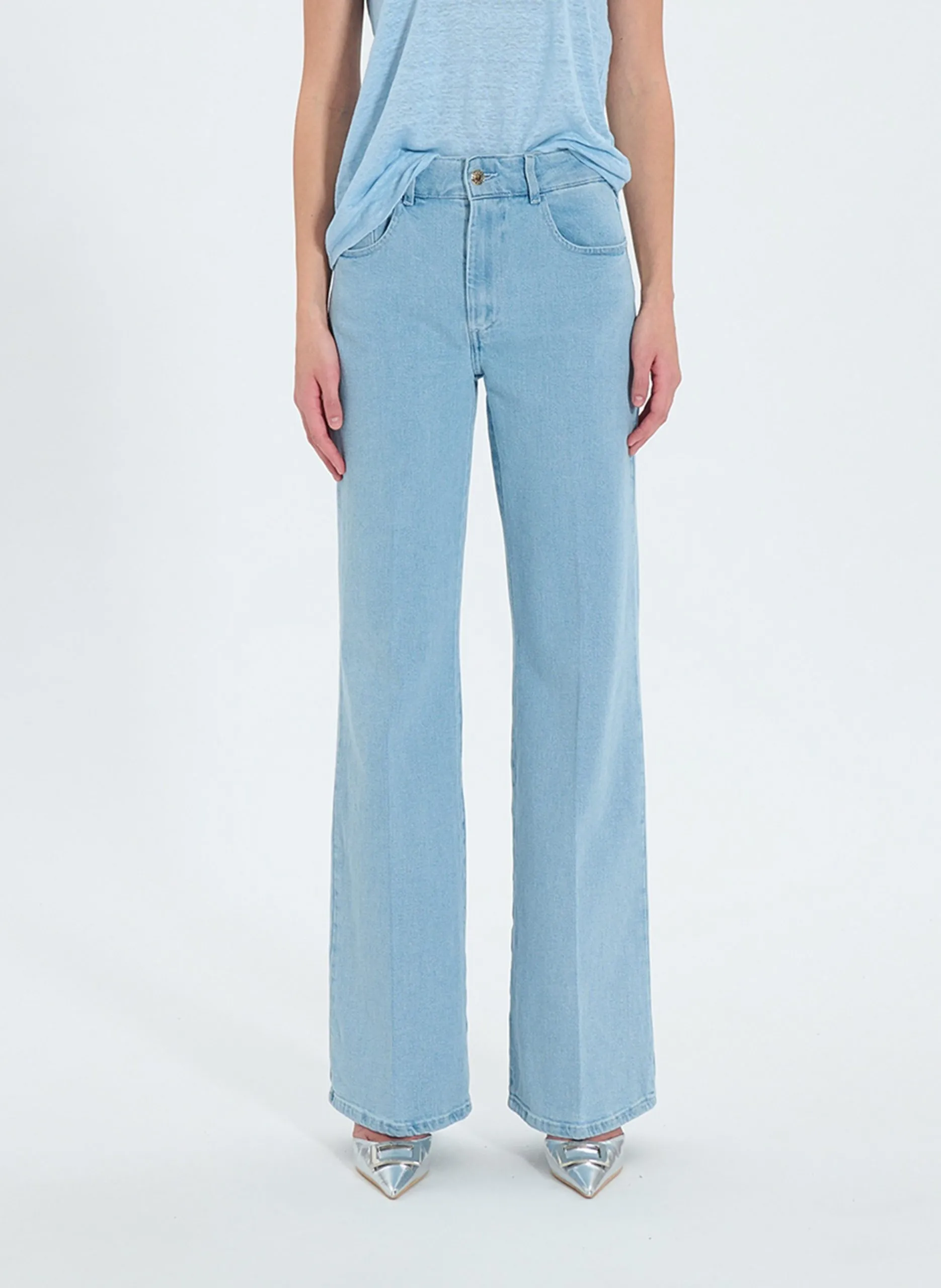 Jean palazzo en coton mélangé Bleu JESSIE