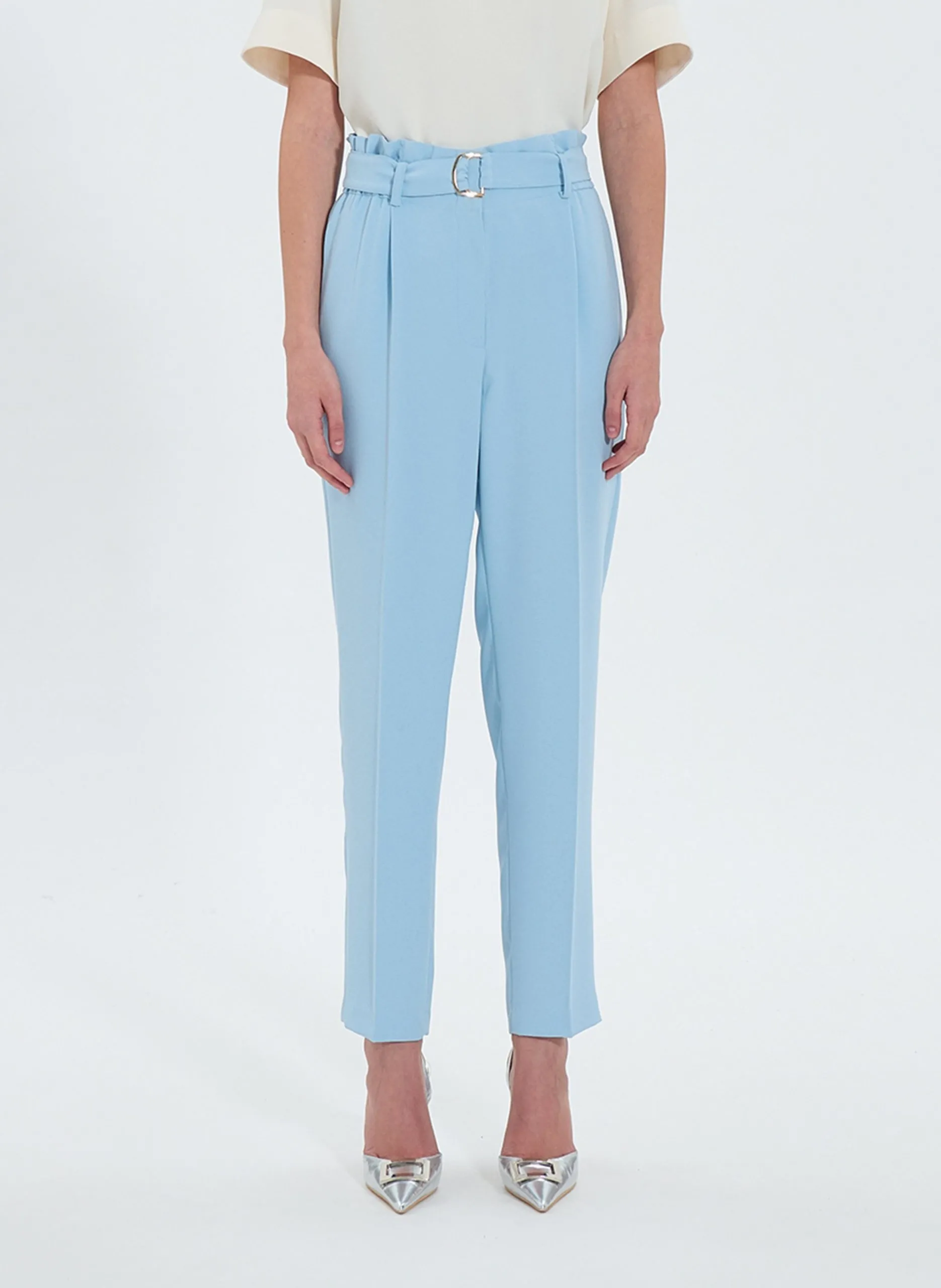 Pantalon droit à pinces ceinturé Bleu PATRICIA