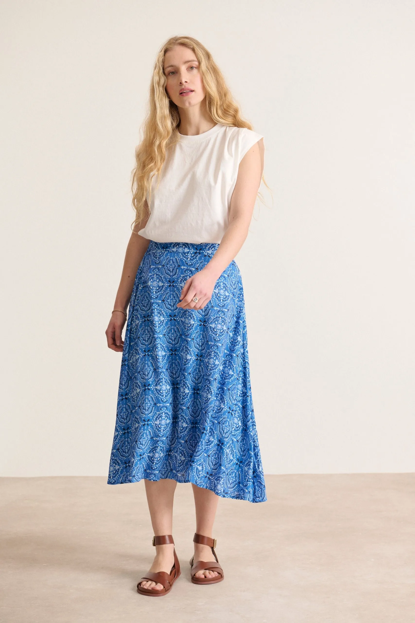 Jupe midi imprimée Bleu SUNSET