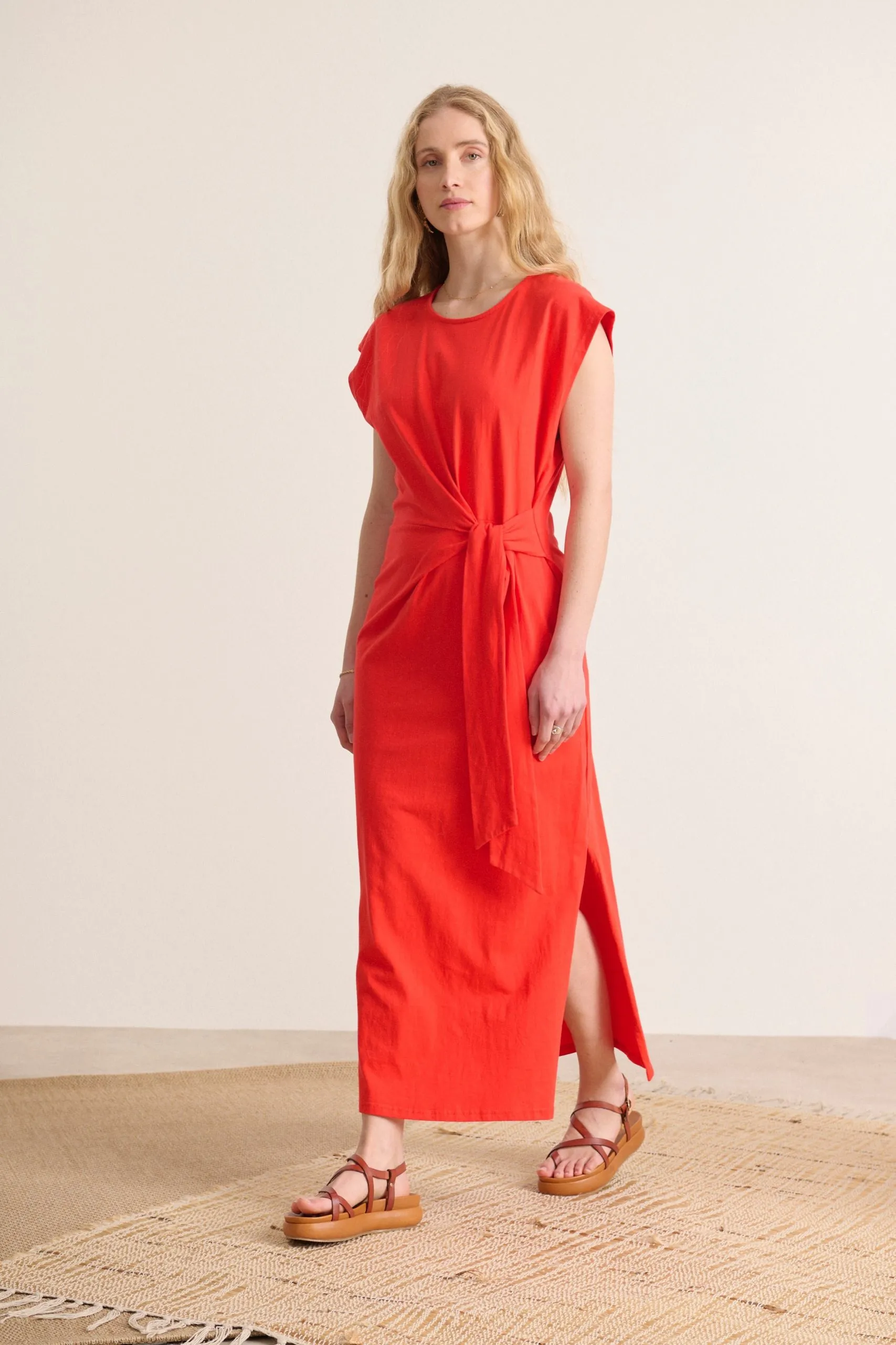 Robe midi à noeud Rouge VALENE