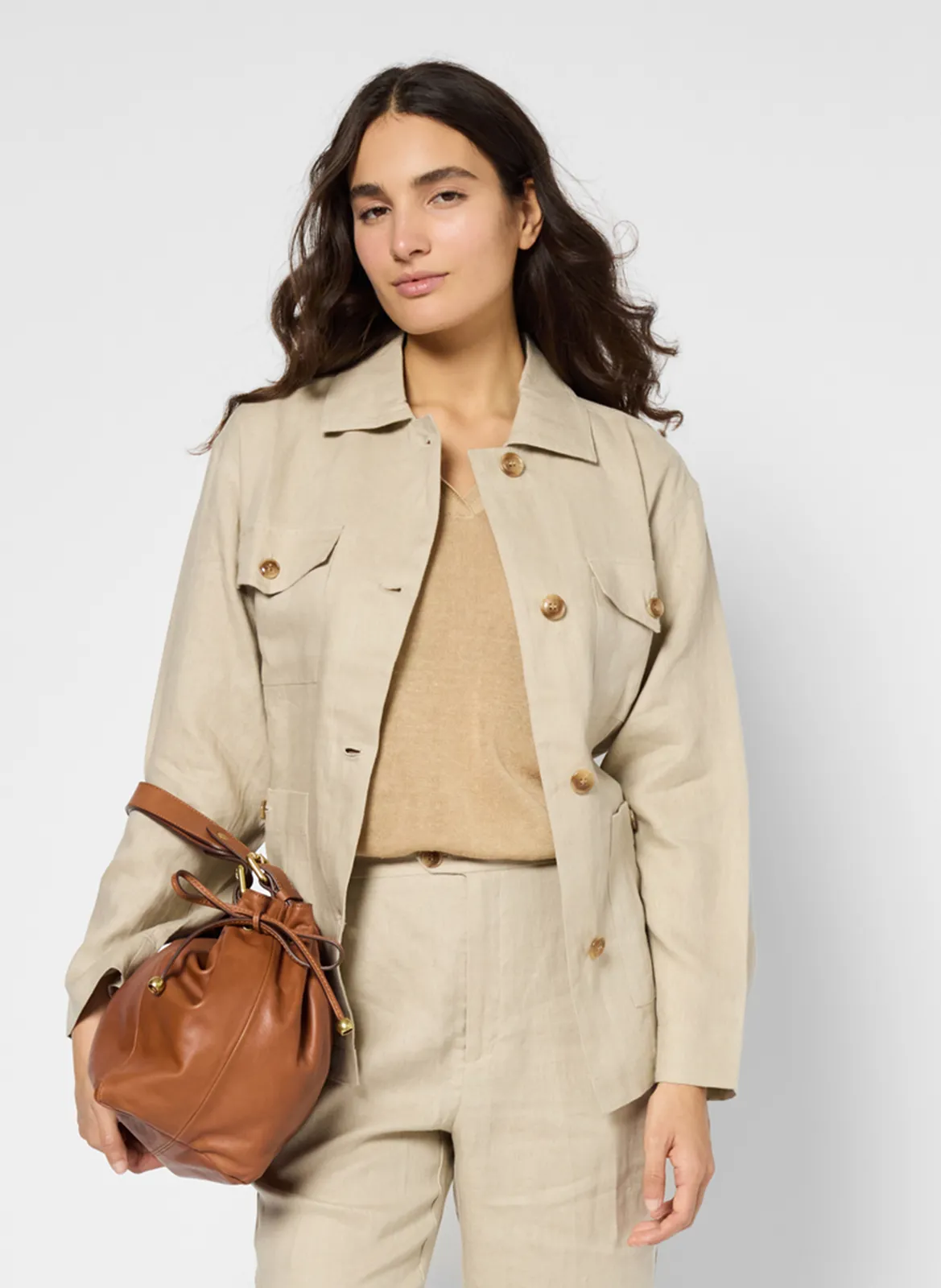 Veste col classique en lin Beige RIVAELLE