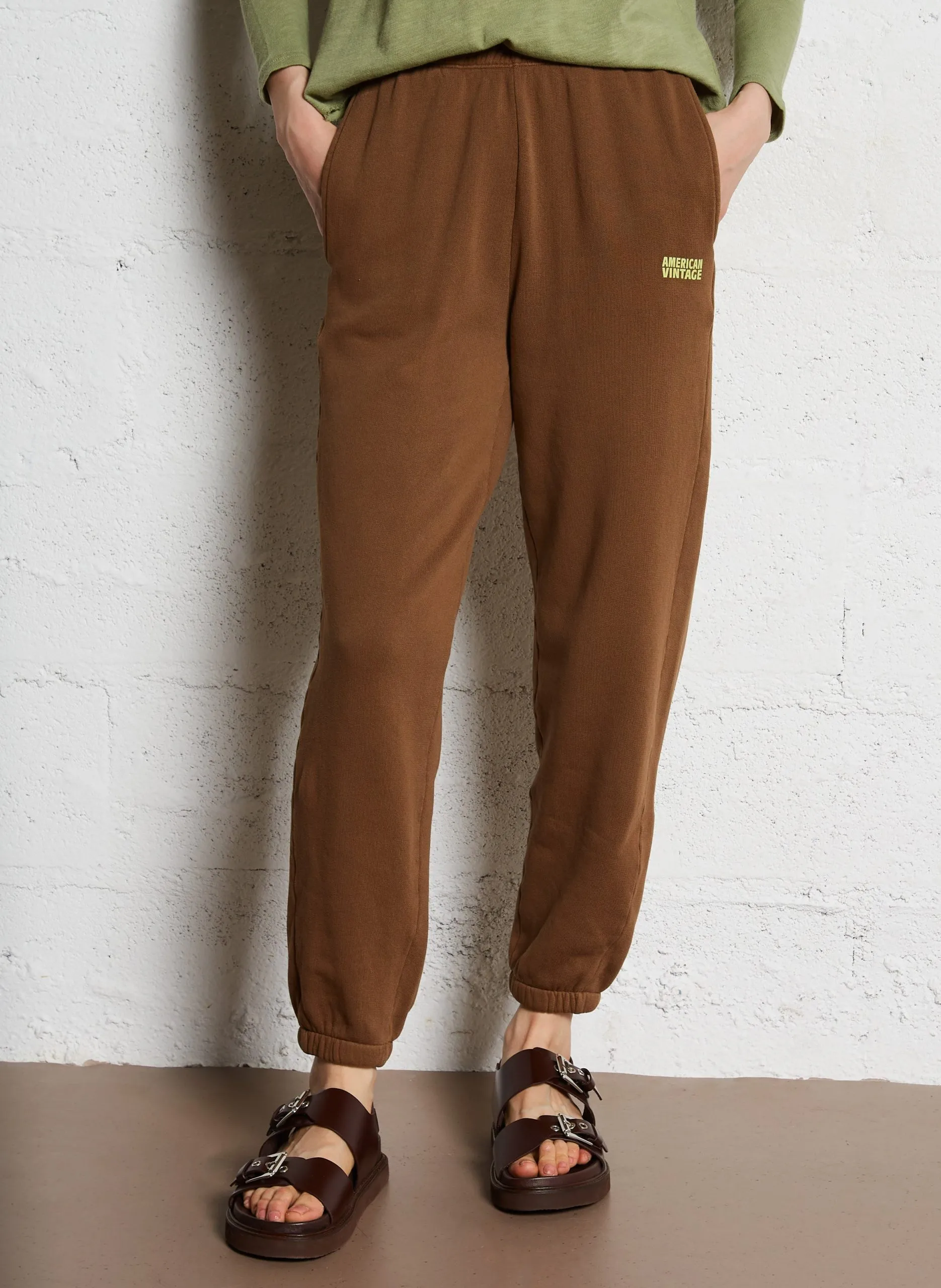 Jogging taille haute en coton mélangé Marron IZUBIRD