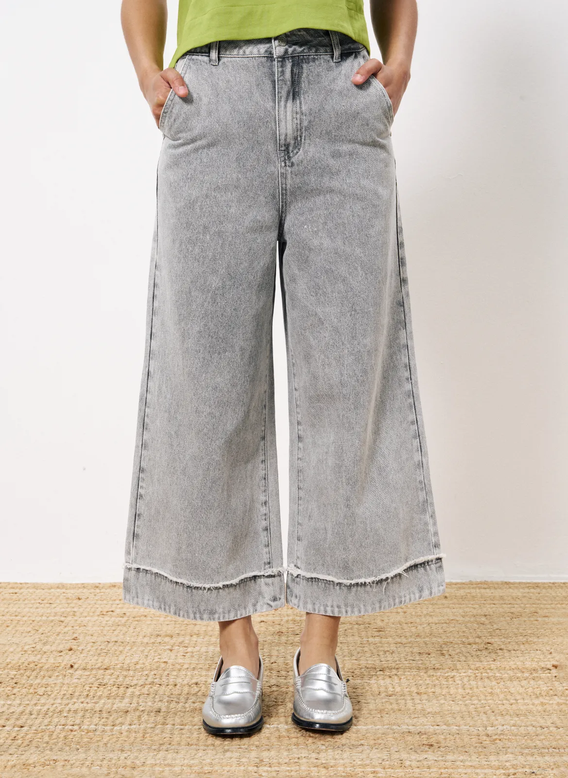 Jean large en coton mélangé Gris ELENI