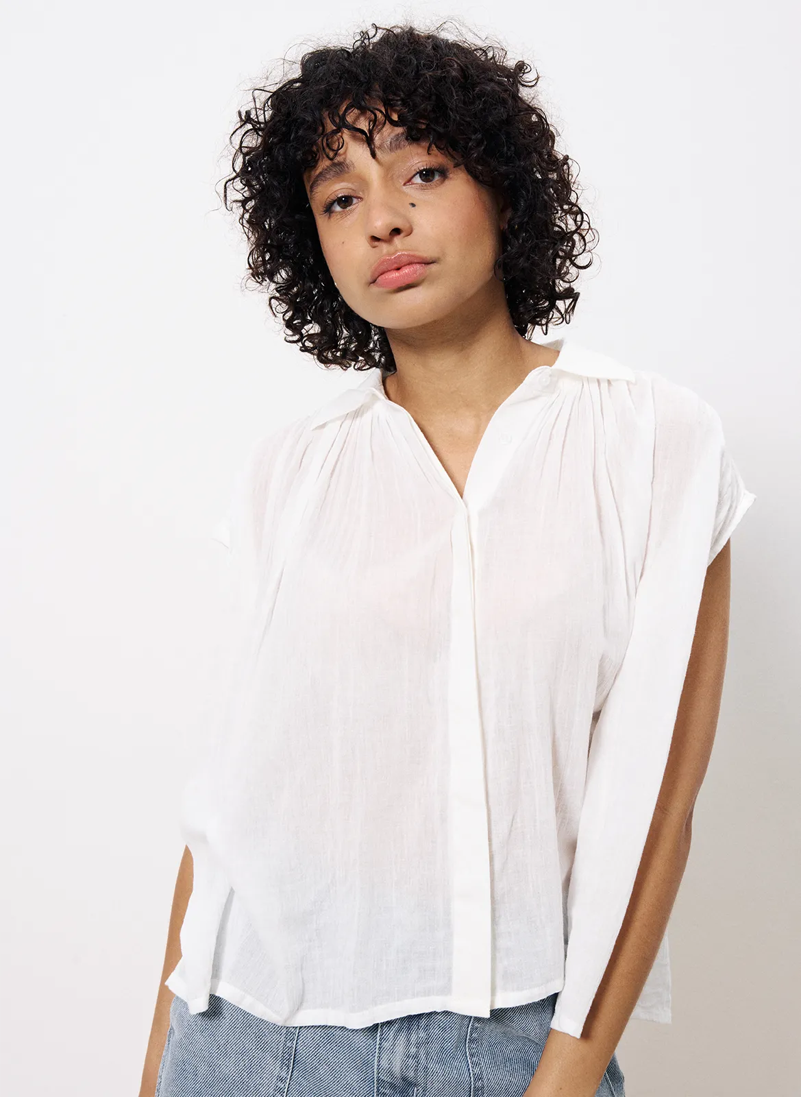 Chemise sans manches boutonnée Blanc PRICILLE