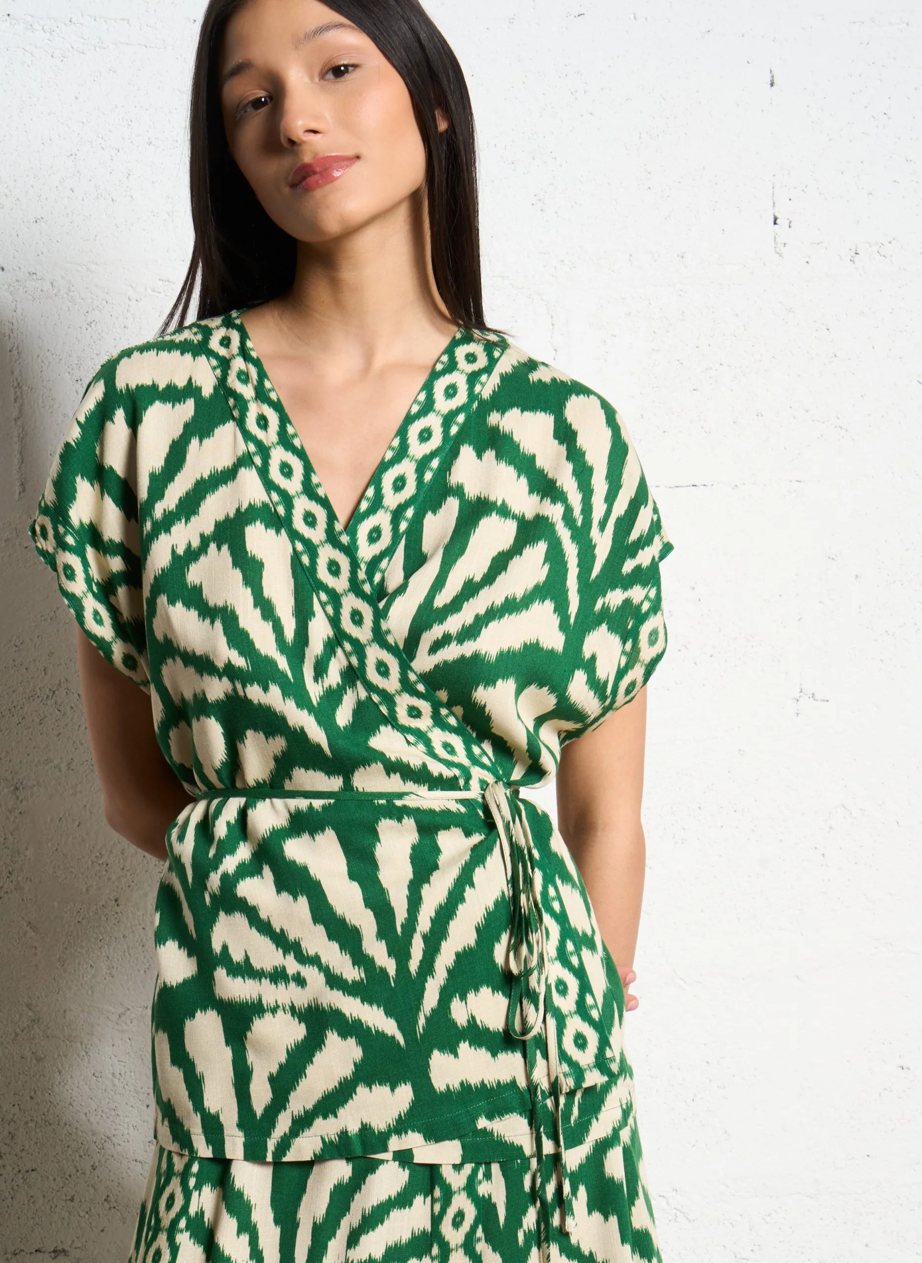 Top col v imprimé Vert TIPHAINE