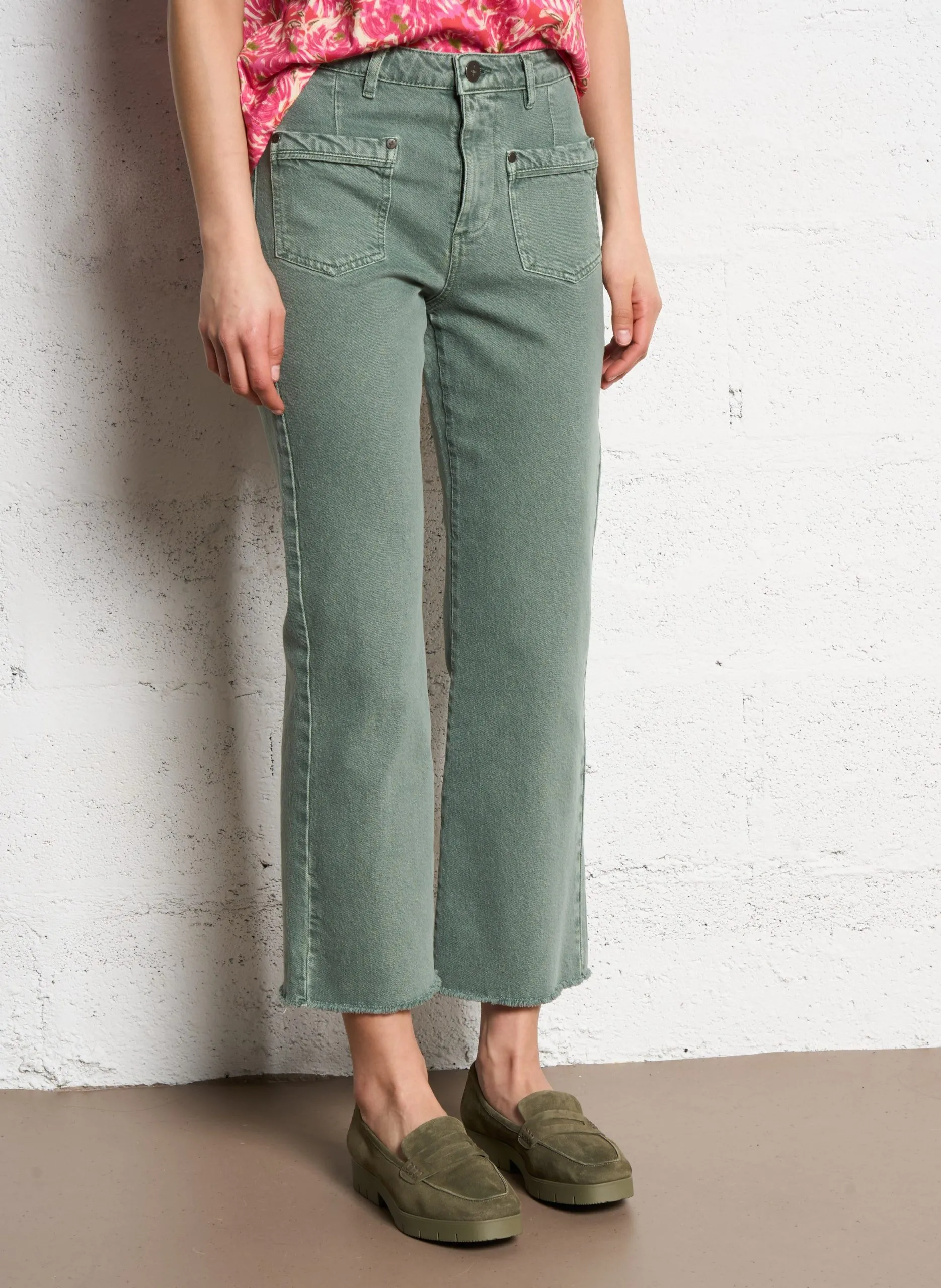 JEan cropped en coton mélangé Vert LE KARLIE