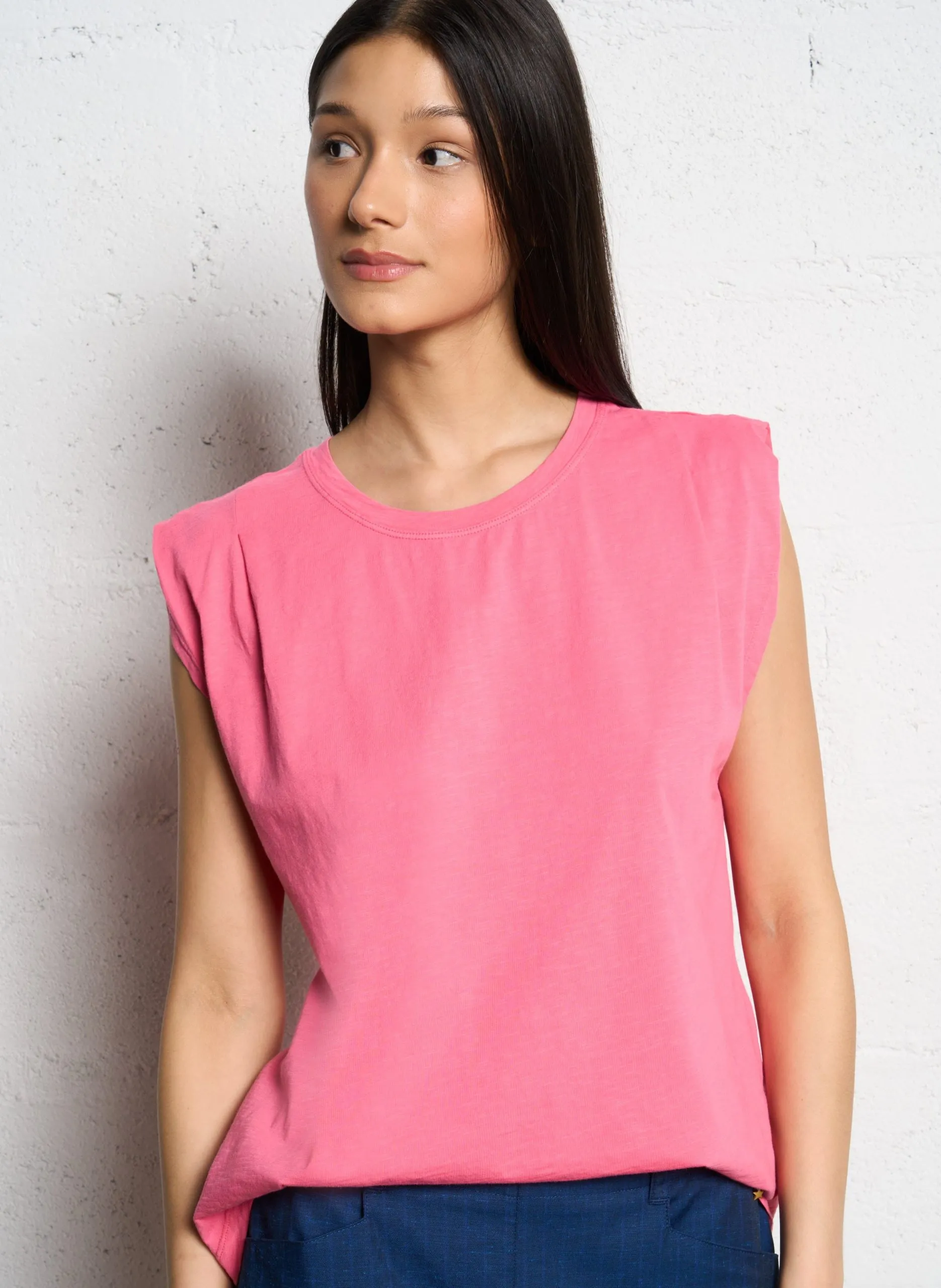 Débardeur col rond en coton Rose ZAEBA