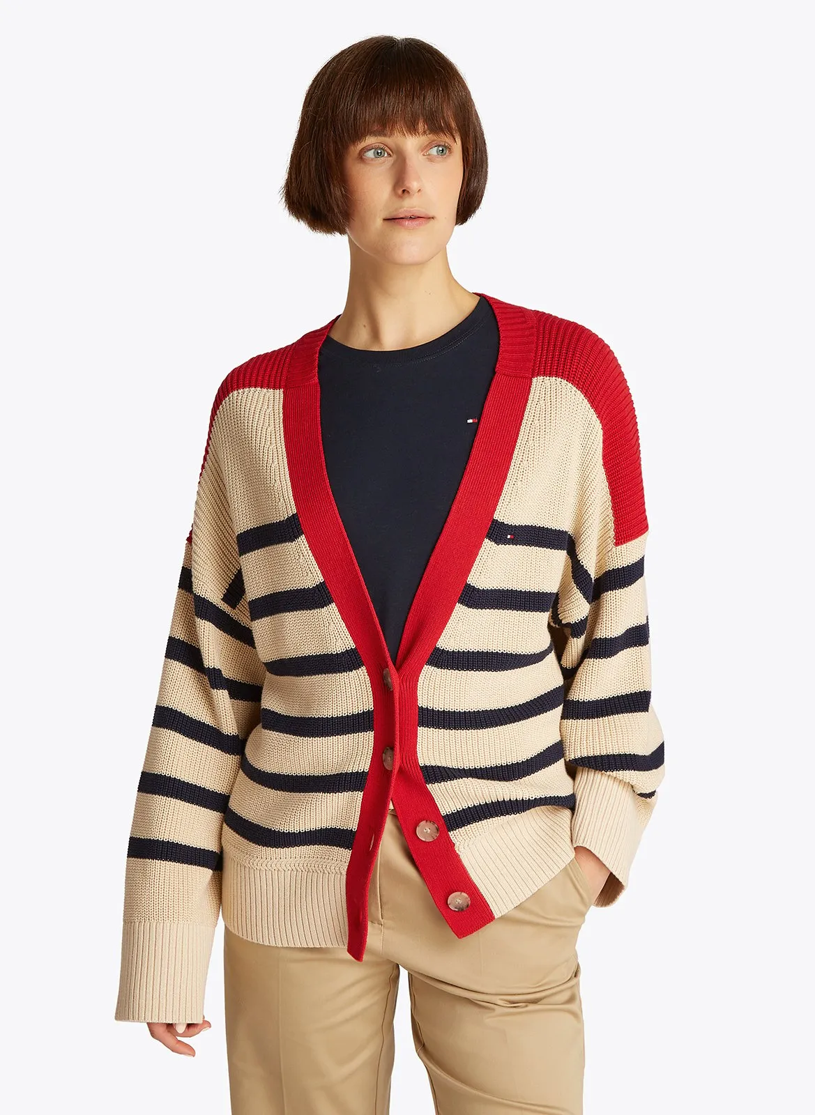 Gilet rayé en coton bio mélangé Bleu