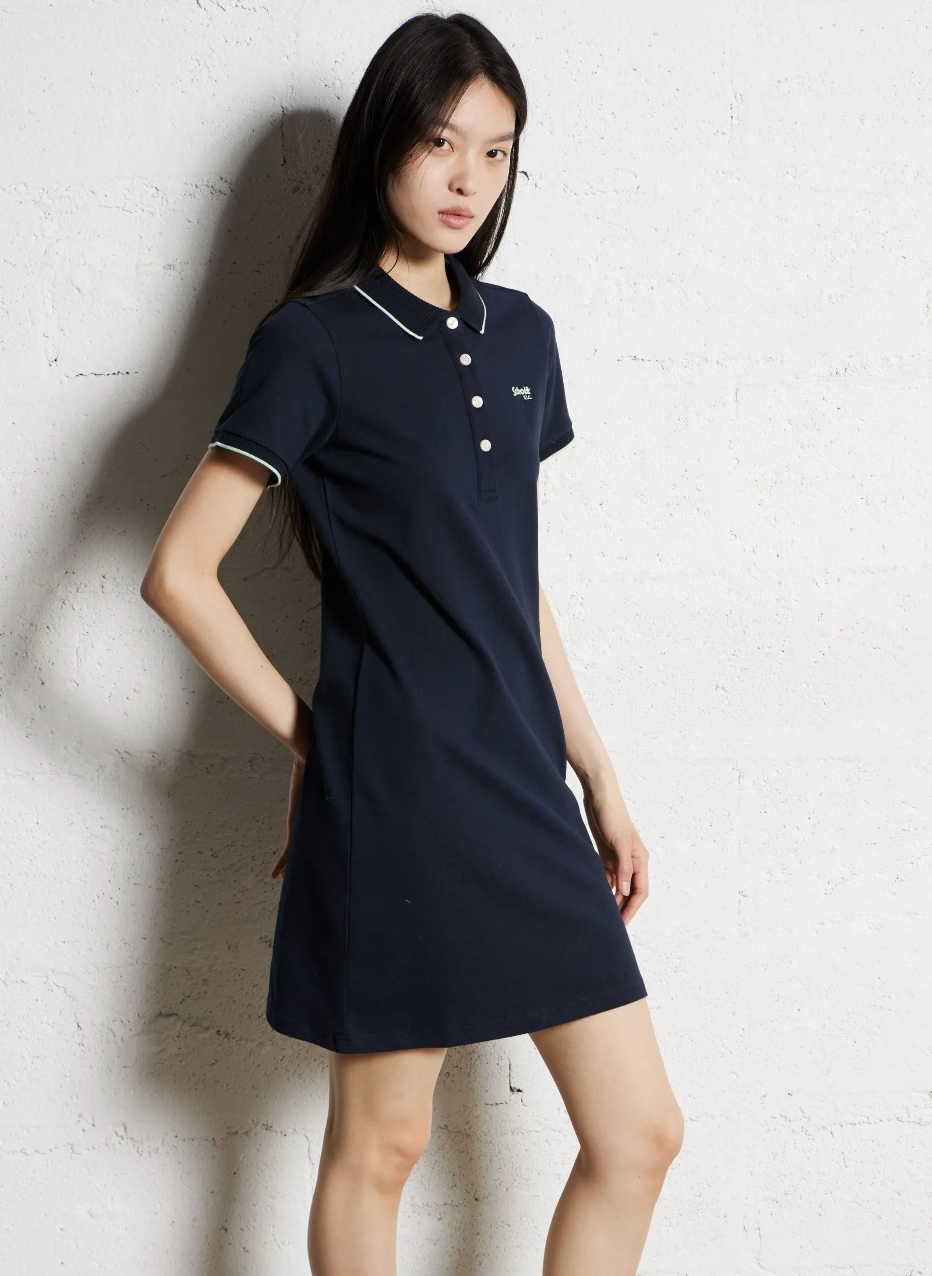 Robe courte droite en coton mélangé Bleu