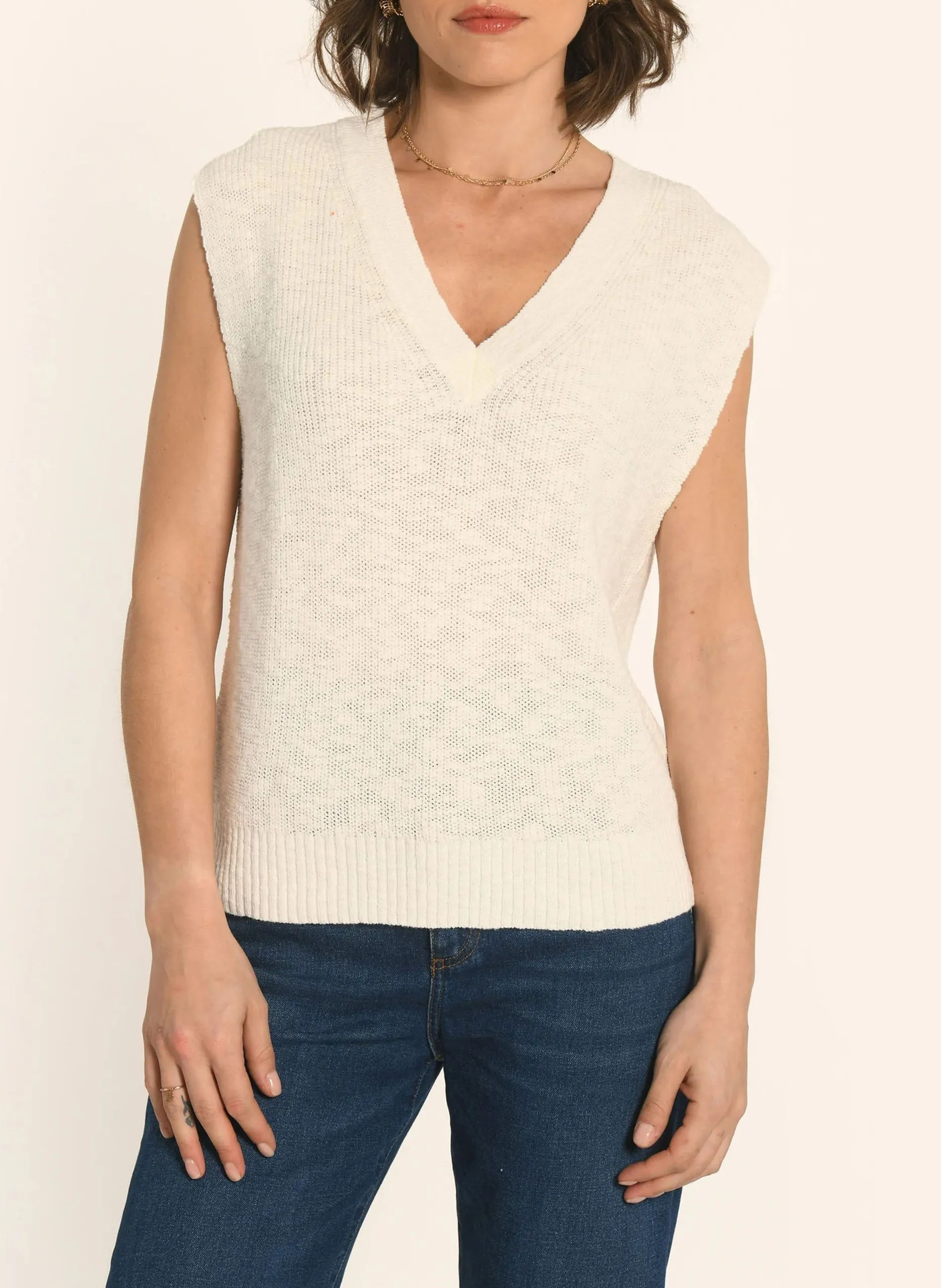Pull col V en coton Blanc AUDREY