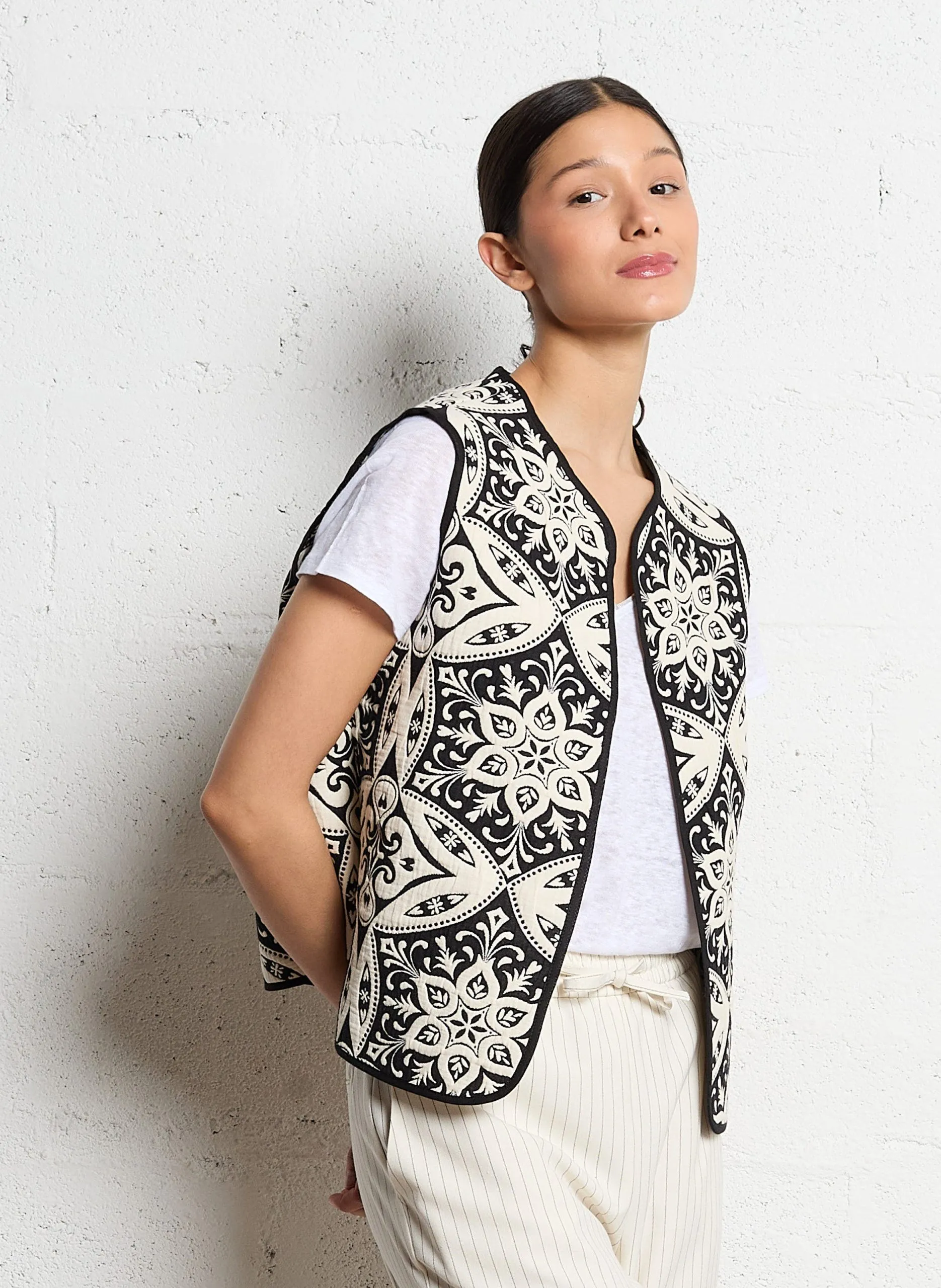 Veste col rond en jacquard floral Noir GARY