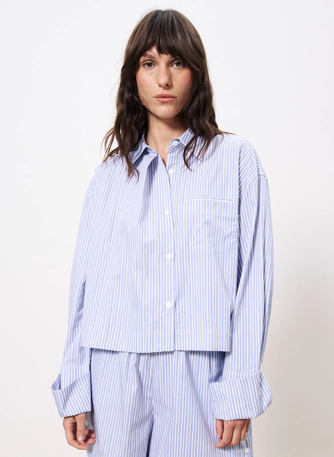 Chemise col classique à rayures en coton Bleu NAELA