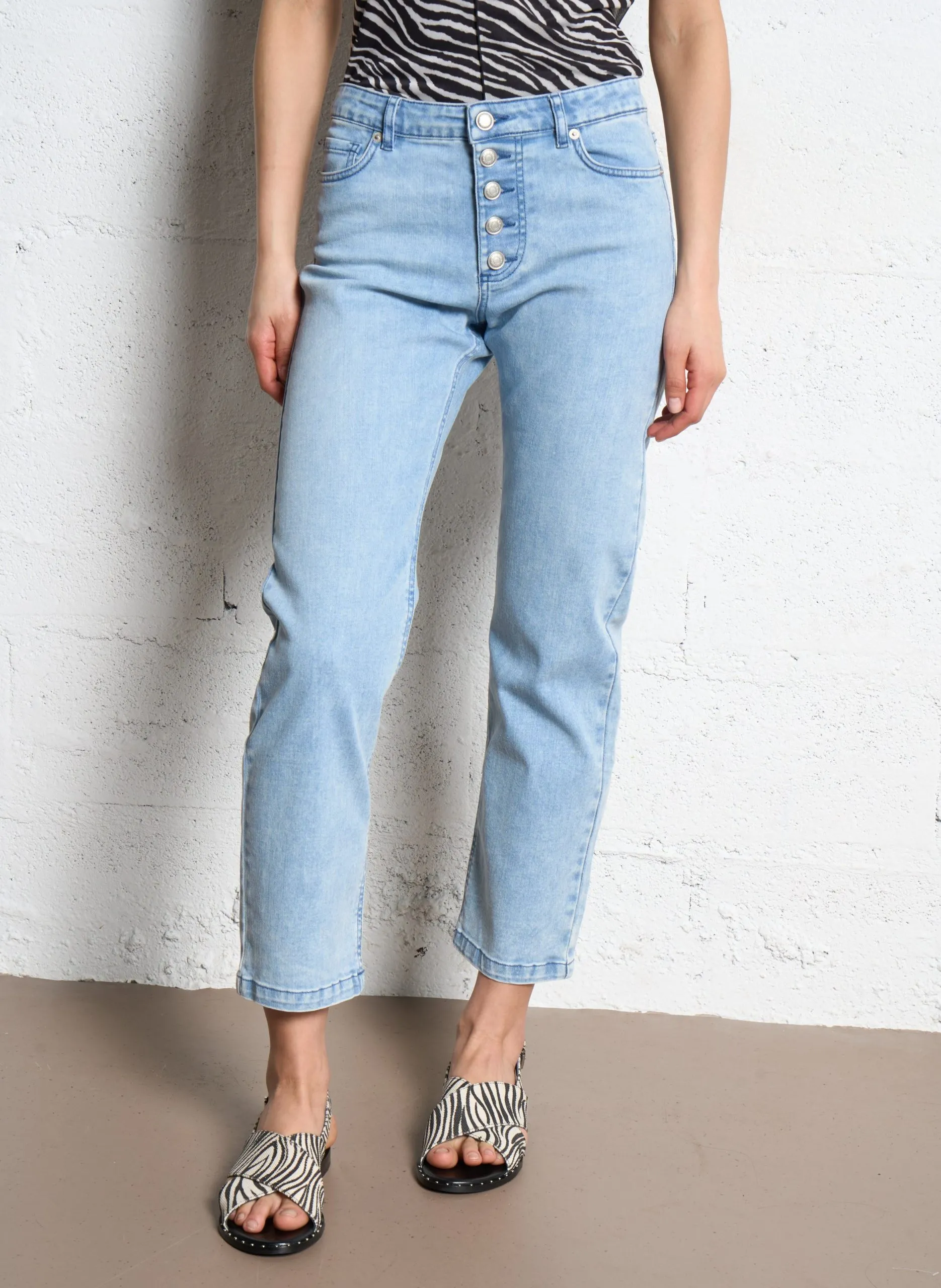 Jean droit cropped à braguette boutonnée Bleu JANIS