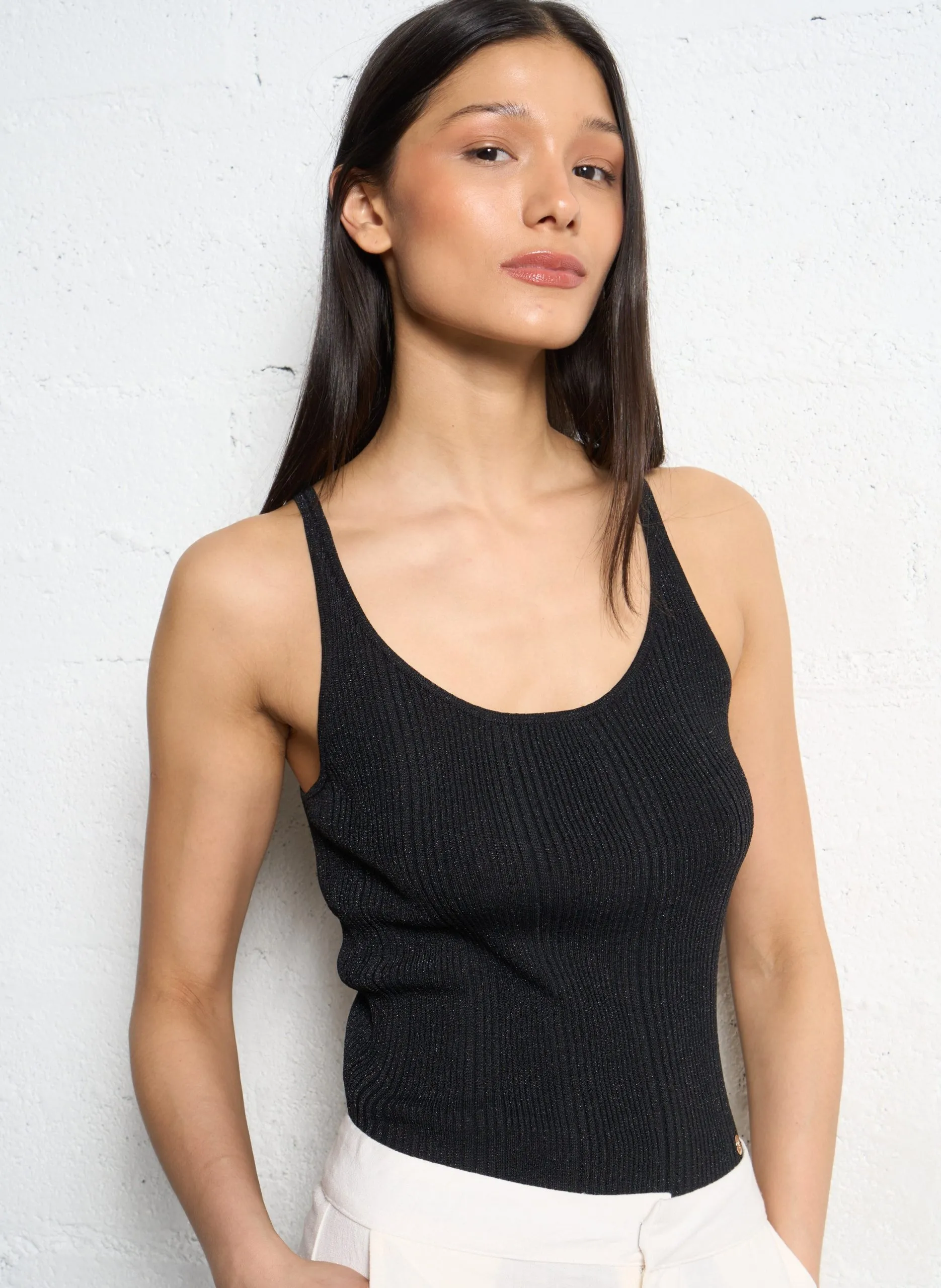 Débardeur col rond pailleté Noir JUANA