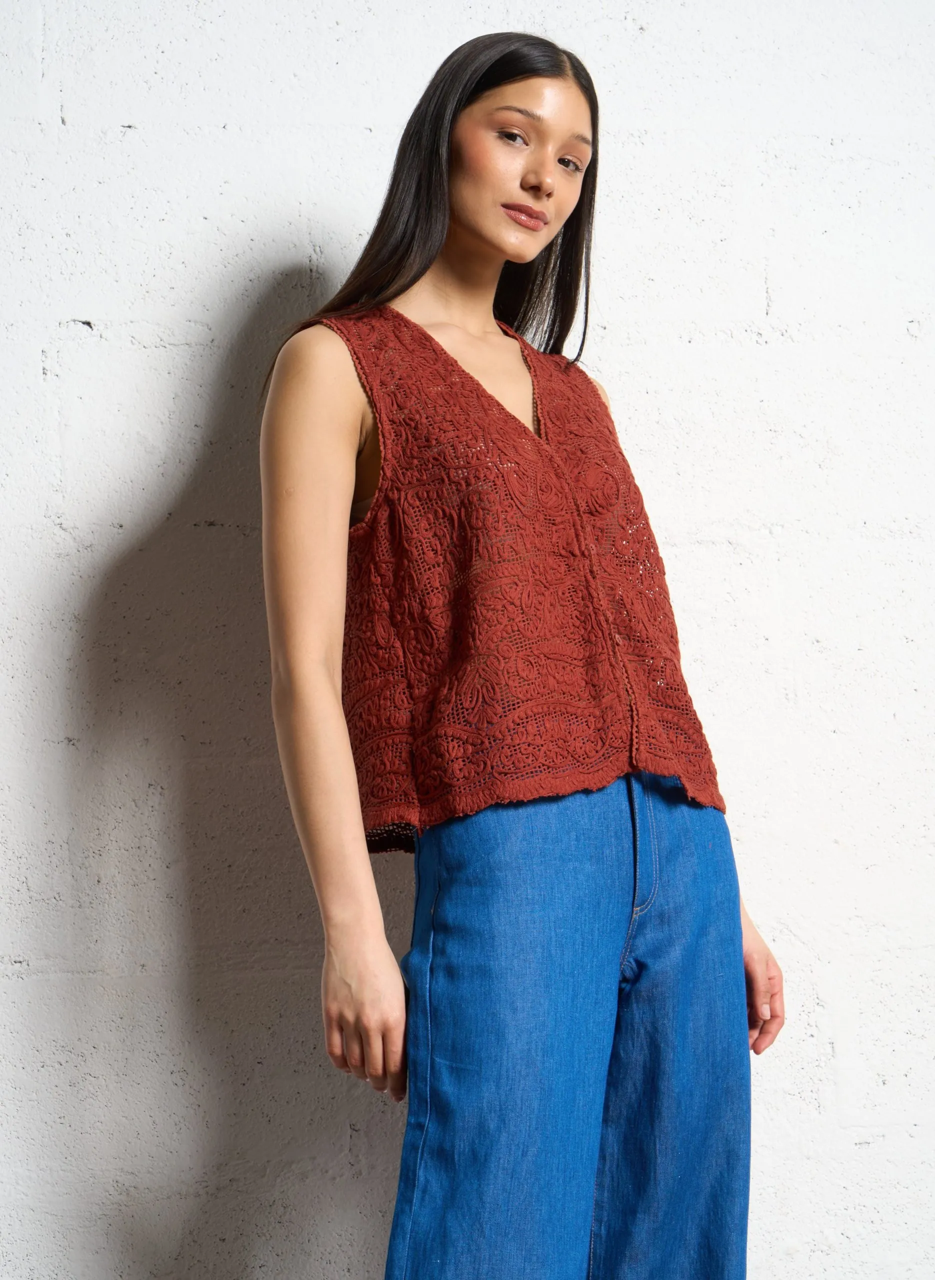 Gilet droit en coton Orange