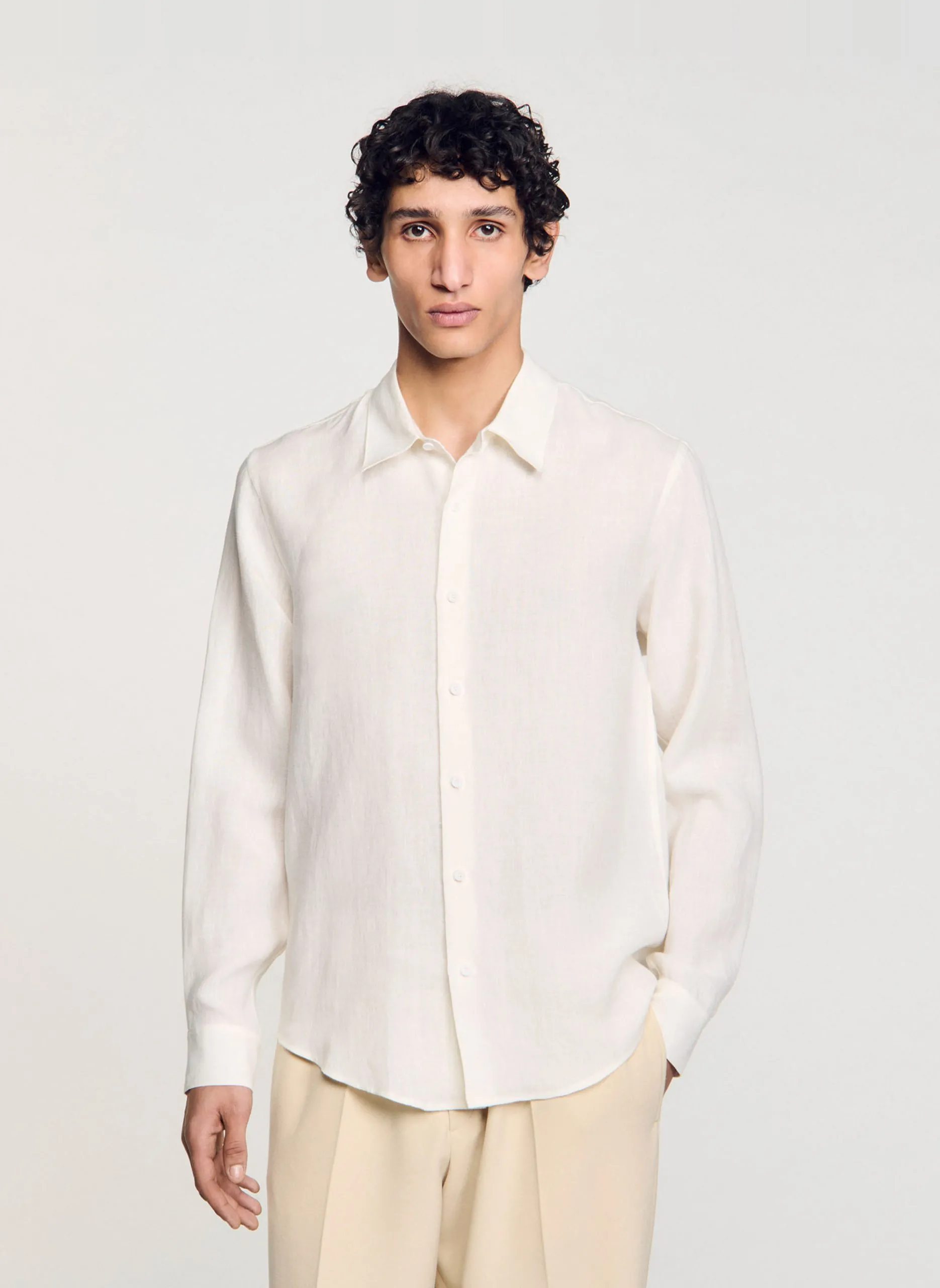 Chemise droite en lin Beige