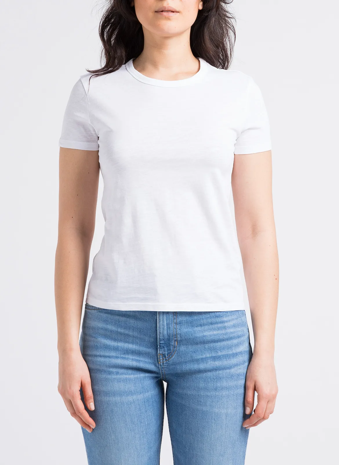 Tee-shirt droit à col rond chiné en coton Blanc