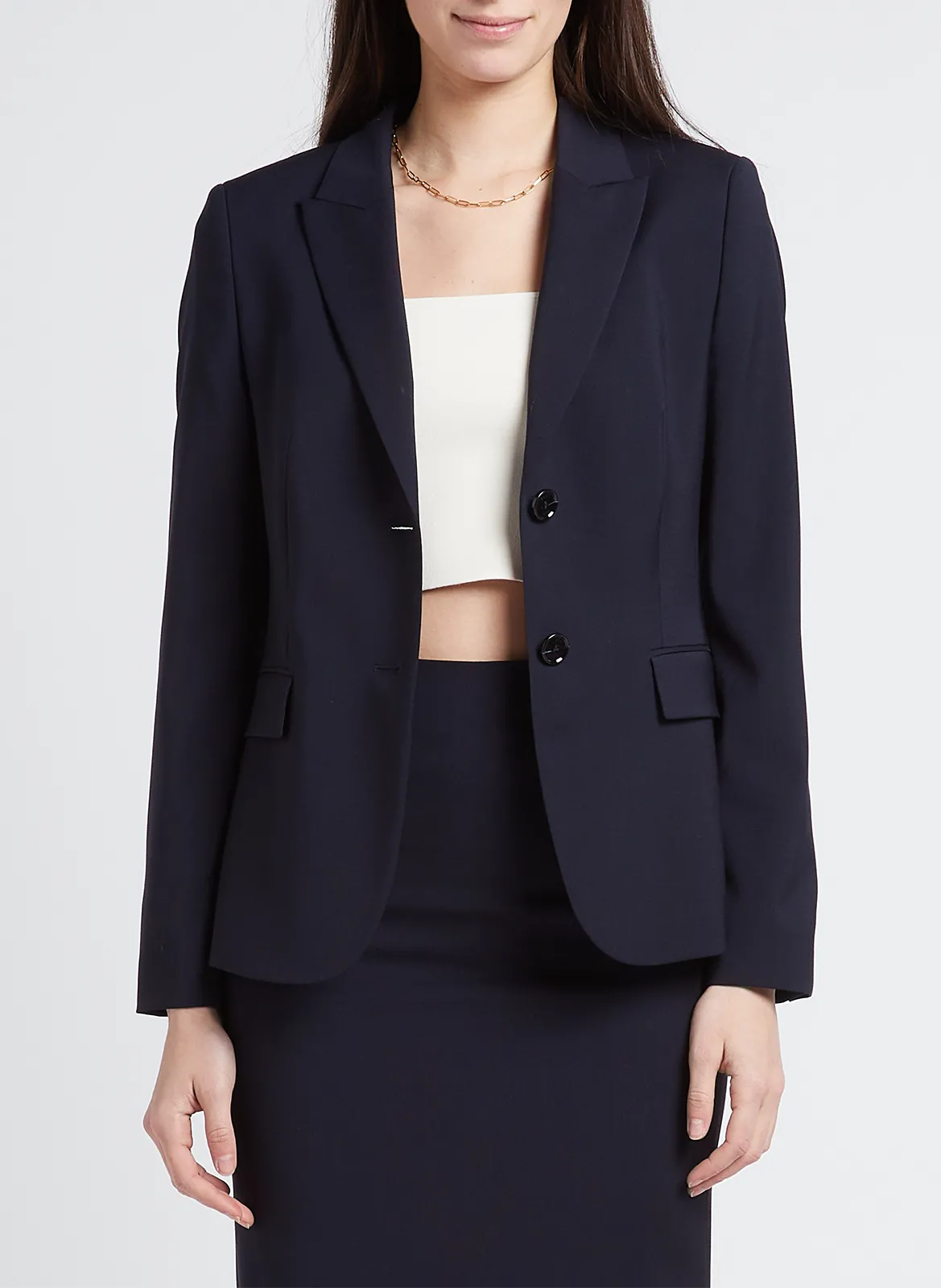 Veste tailleur droite en laine Bleu