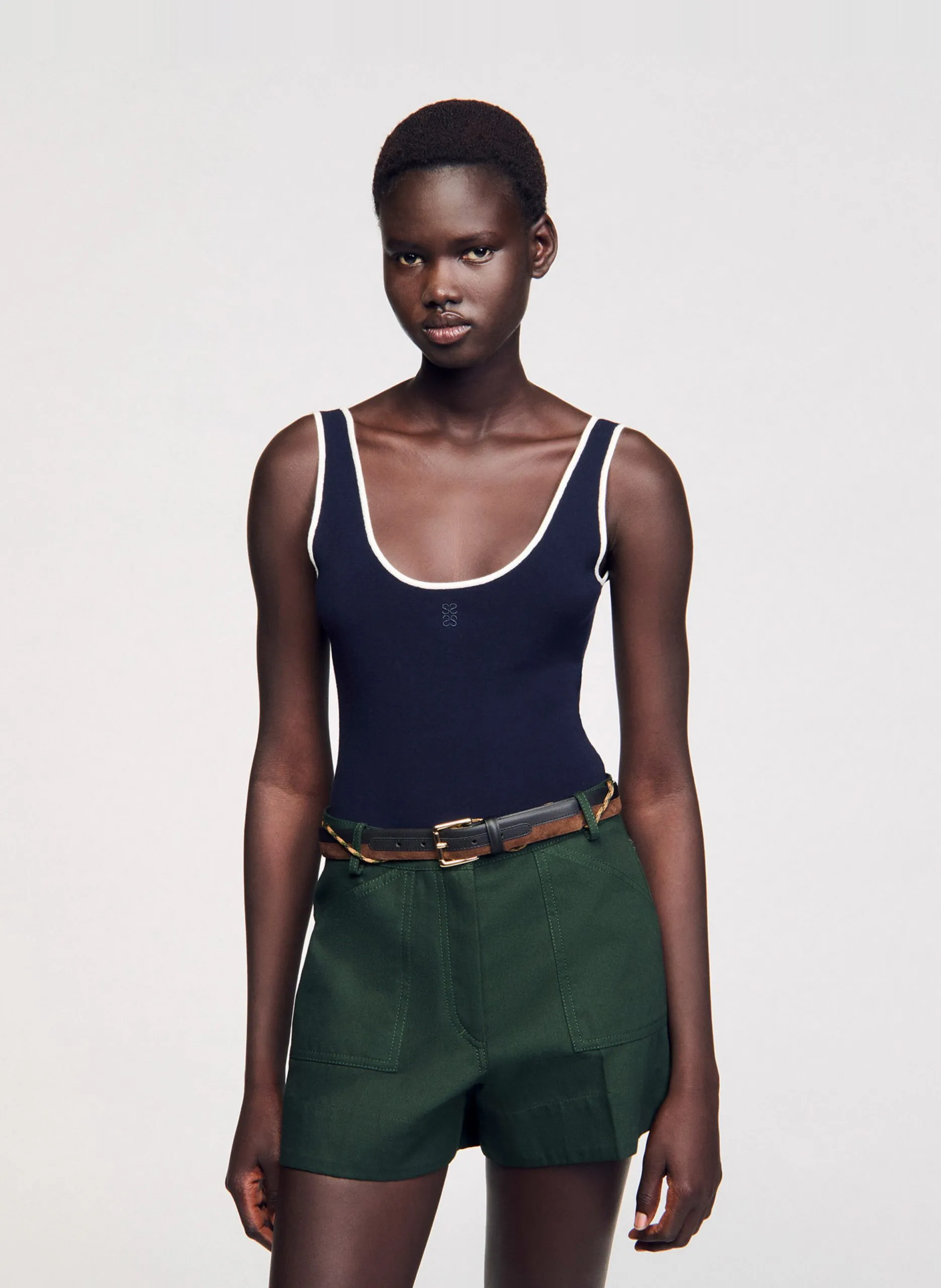 Body sans manches à logo brodé Bleu