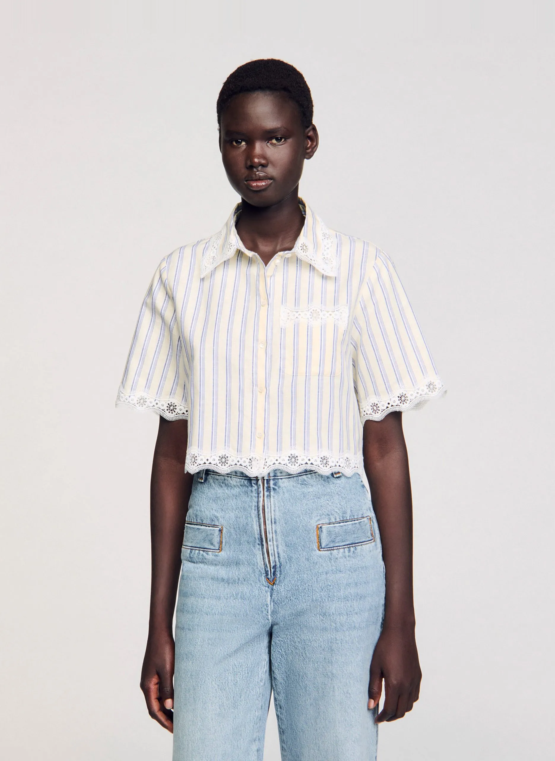 Chemise droite en coton mélangé rayé Jaune